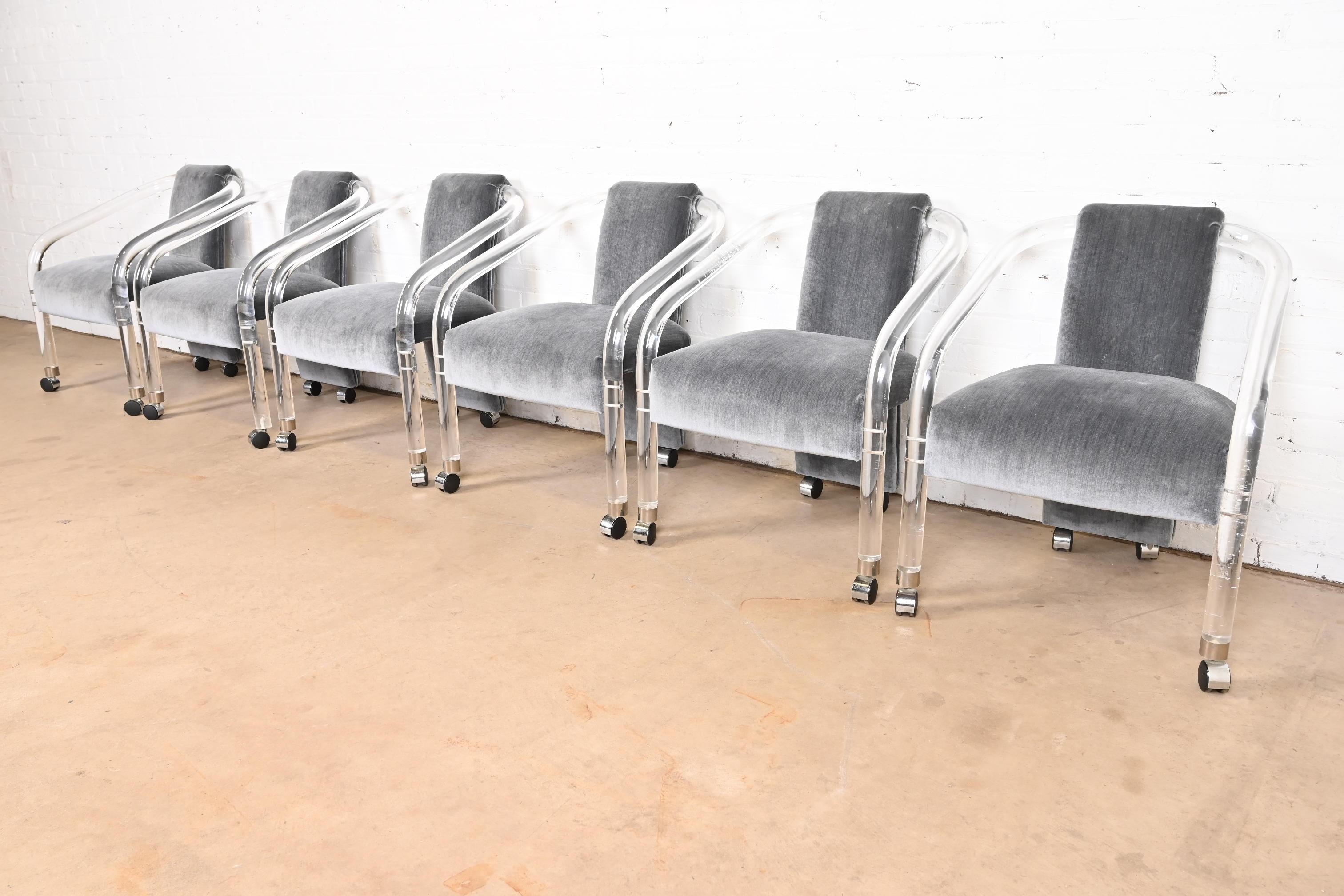 Charles Hollis Jones Style Modern Art Deco Lucite Armchairs, Pair 2