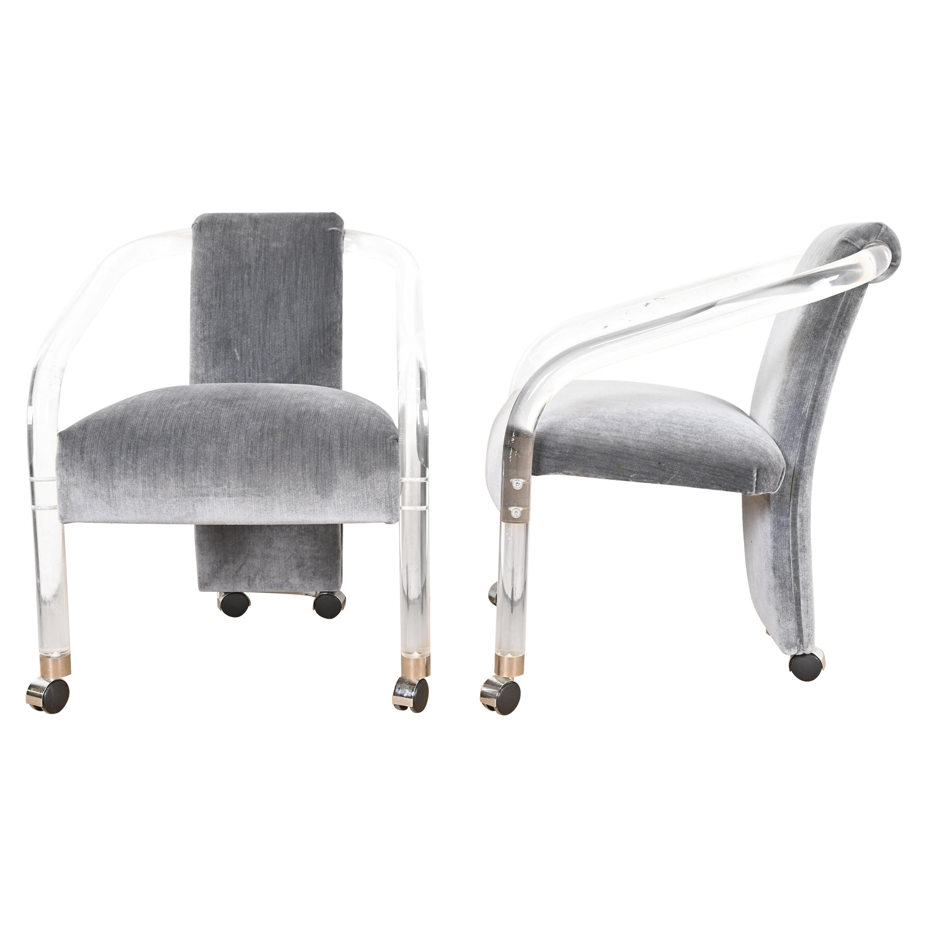 Charles Hollis Jones Style Modern Art Deco Lucite Armchairs, Pair