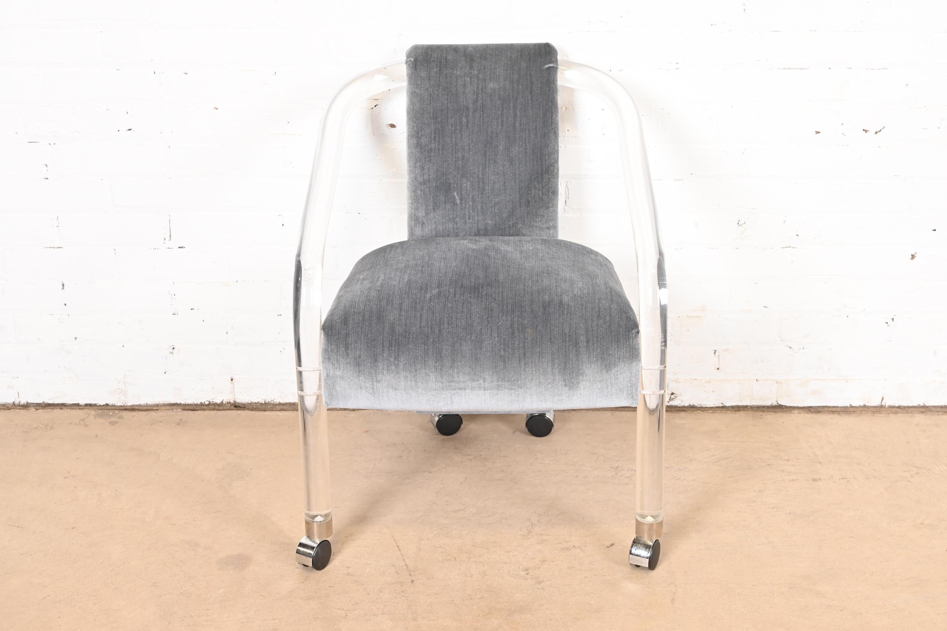 Charles Hollis Jones Style Modern Art Deco Lucite Armchairs, Set of Six 3