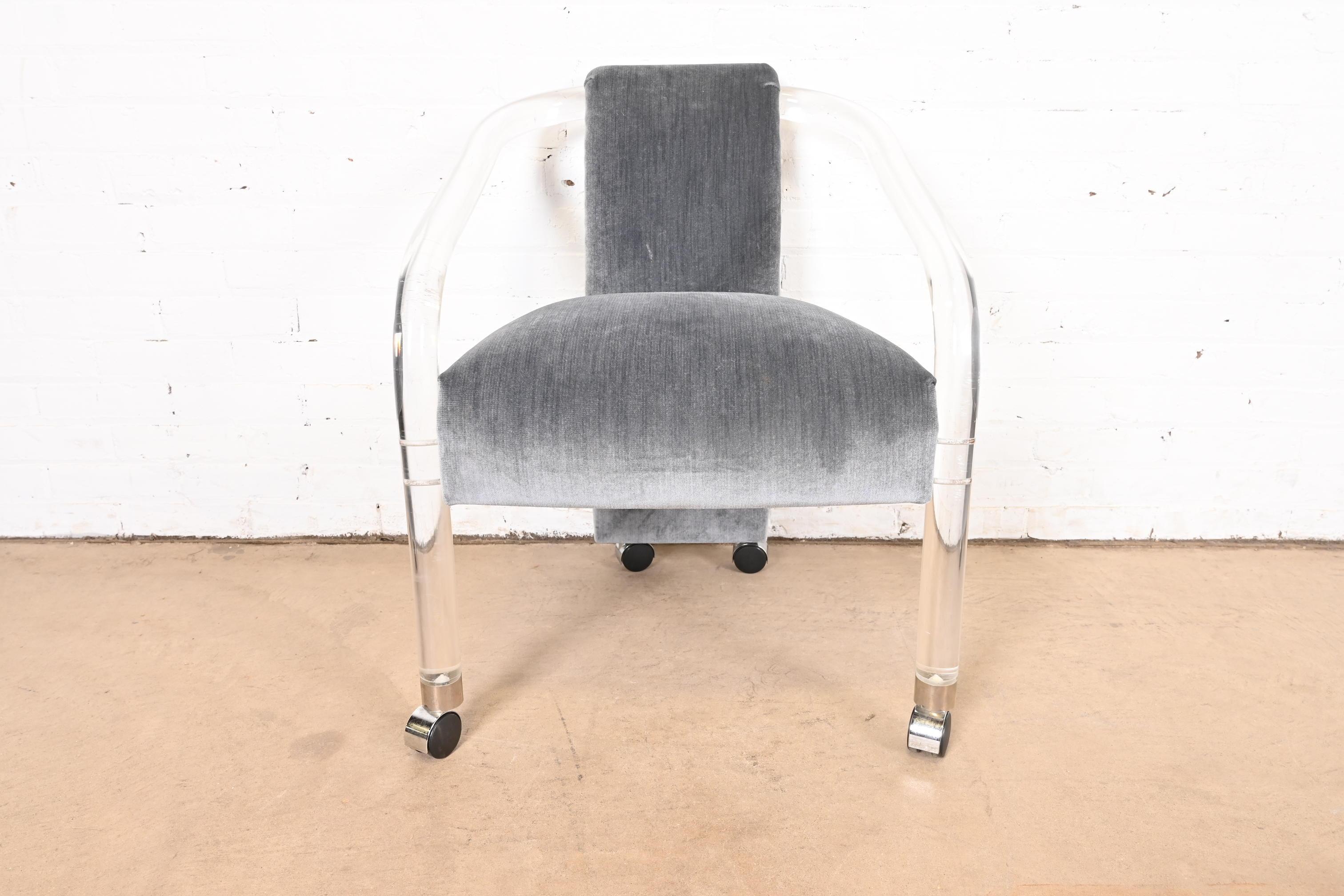 Charles Hollis Jones Style Modern Art Deco Lucite Armchairs, Set of Six 4