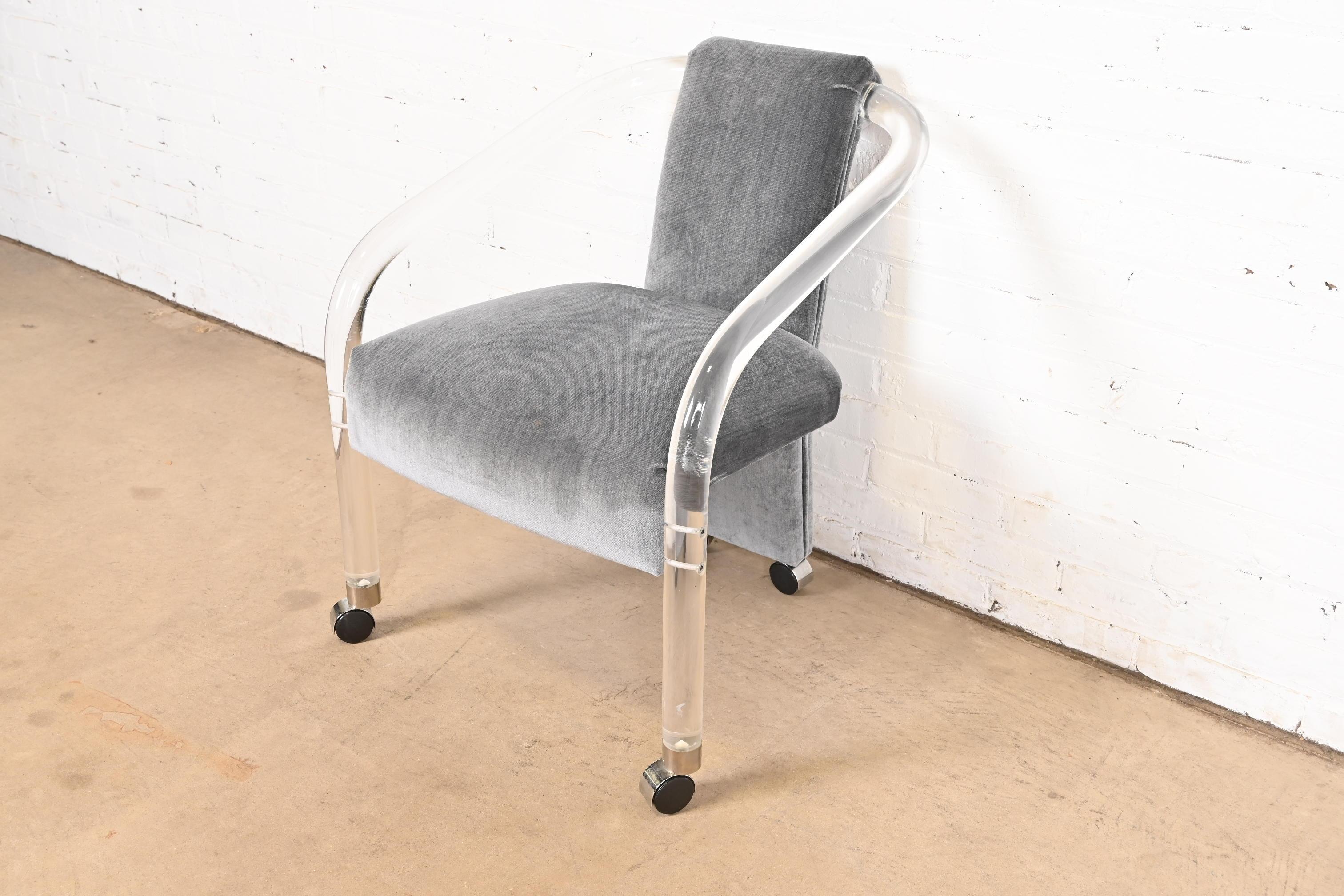 Charles Hollis Jones Style Modern Art Deco Lucite Armchairs, Set of Six 5