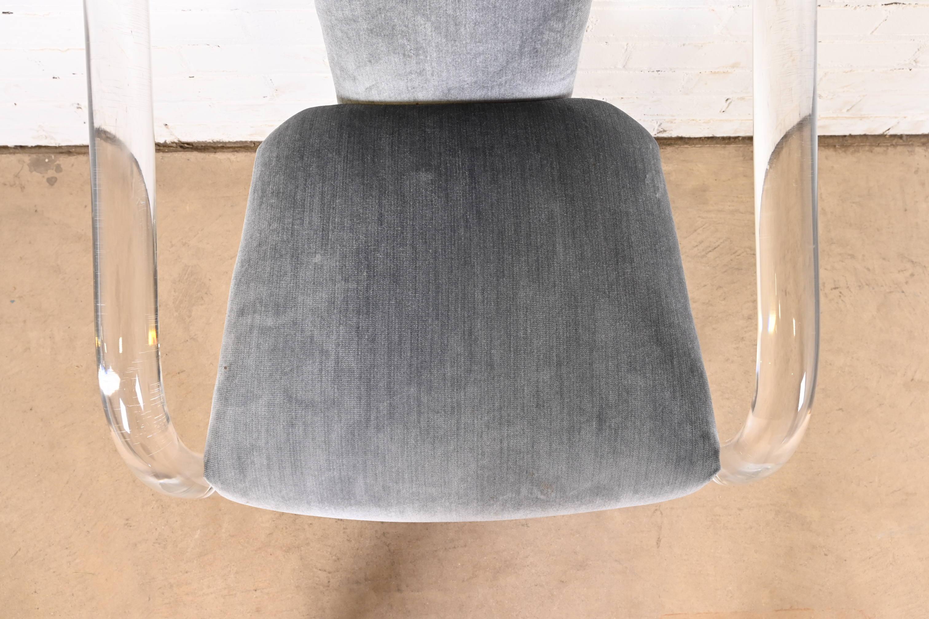 Charles Hollis Jones Style Modern Art Deco Lucite Armchairs, Set of Six 7