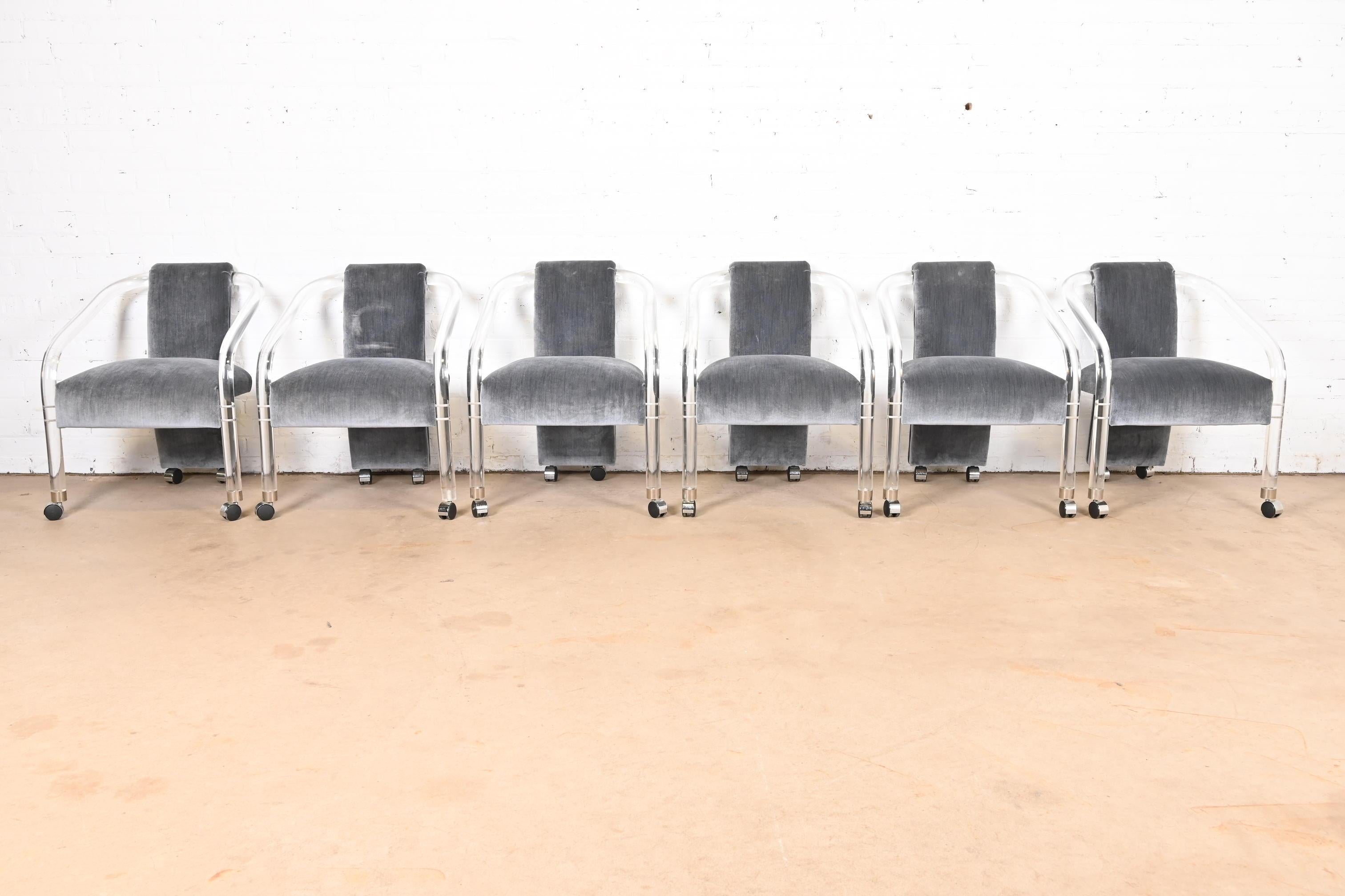 Mid-Century Modern Charles Hollis Jones Style Modern Art Deco Lucite Armchairs, Set of Six