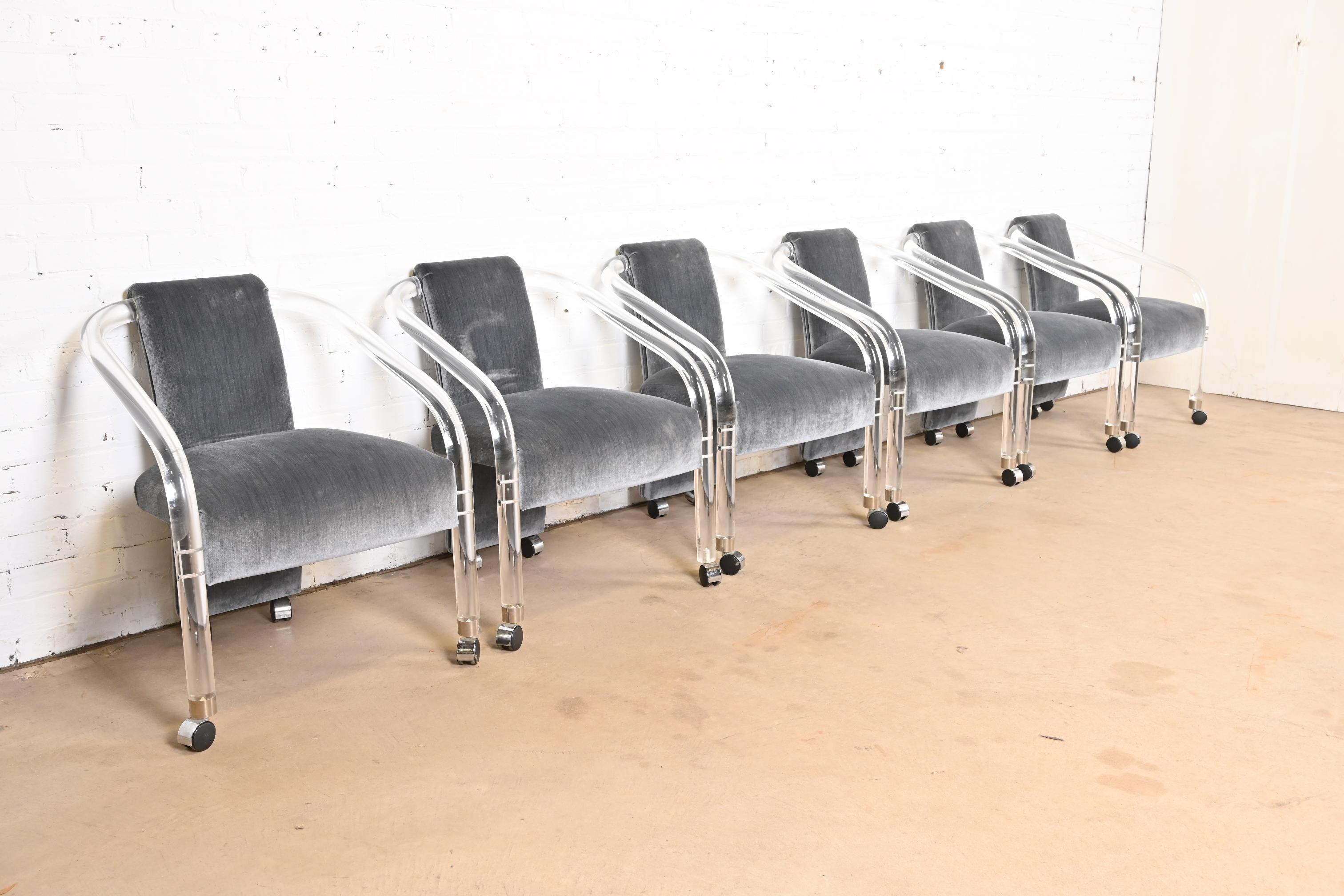Charles Hollis Jones Style Modern Art Deco Lucite Armchairs, Set of Six In Good Condition In South Bend, IN