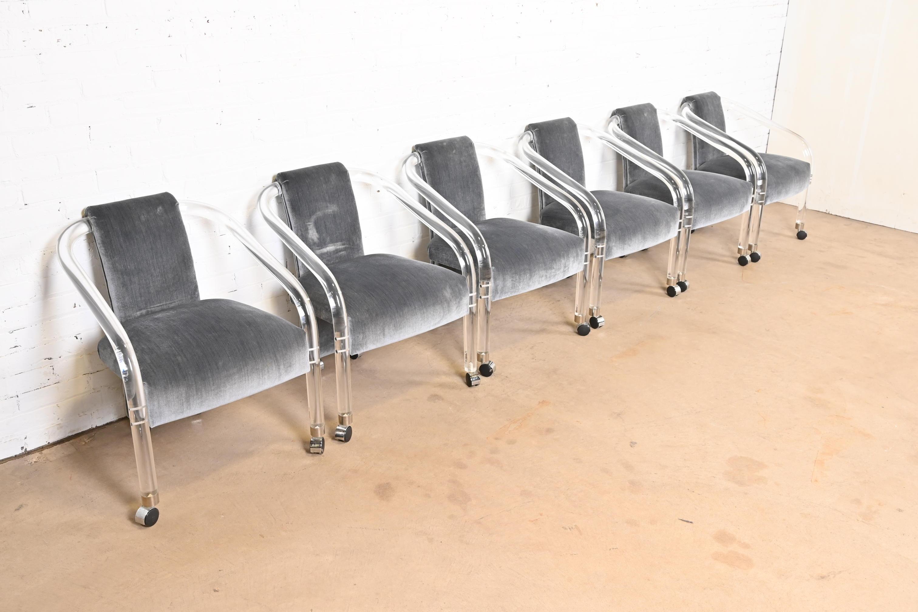 Late 20th Century Charles Hollis Jones Style Modern Art Deco Lucite Armchairs, Set of Six