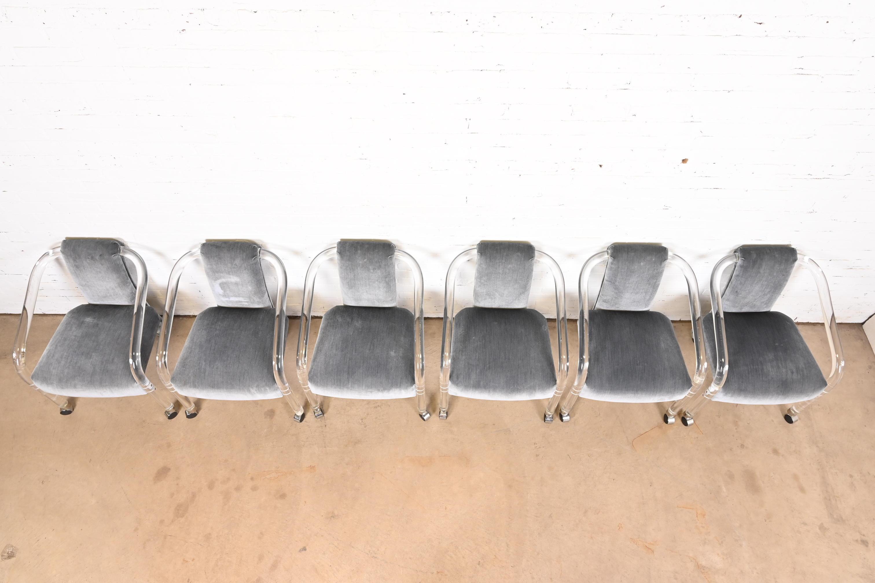 Upholstery Charles Hollis Jones Style Modern Art Deco Lucite Armchairs, Set of Six
