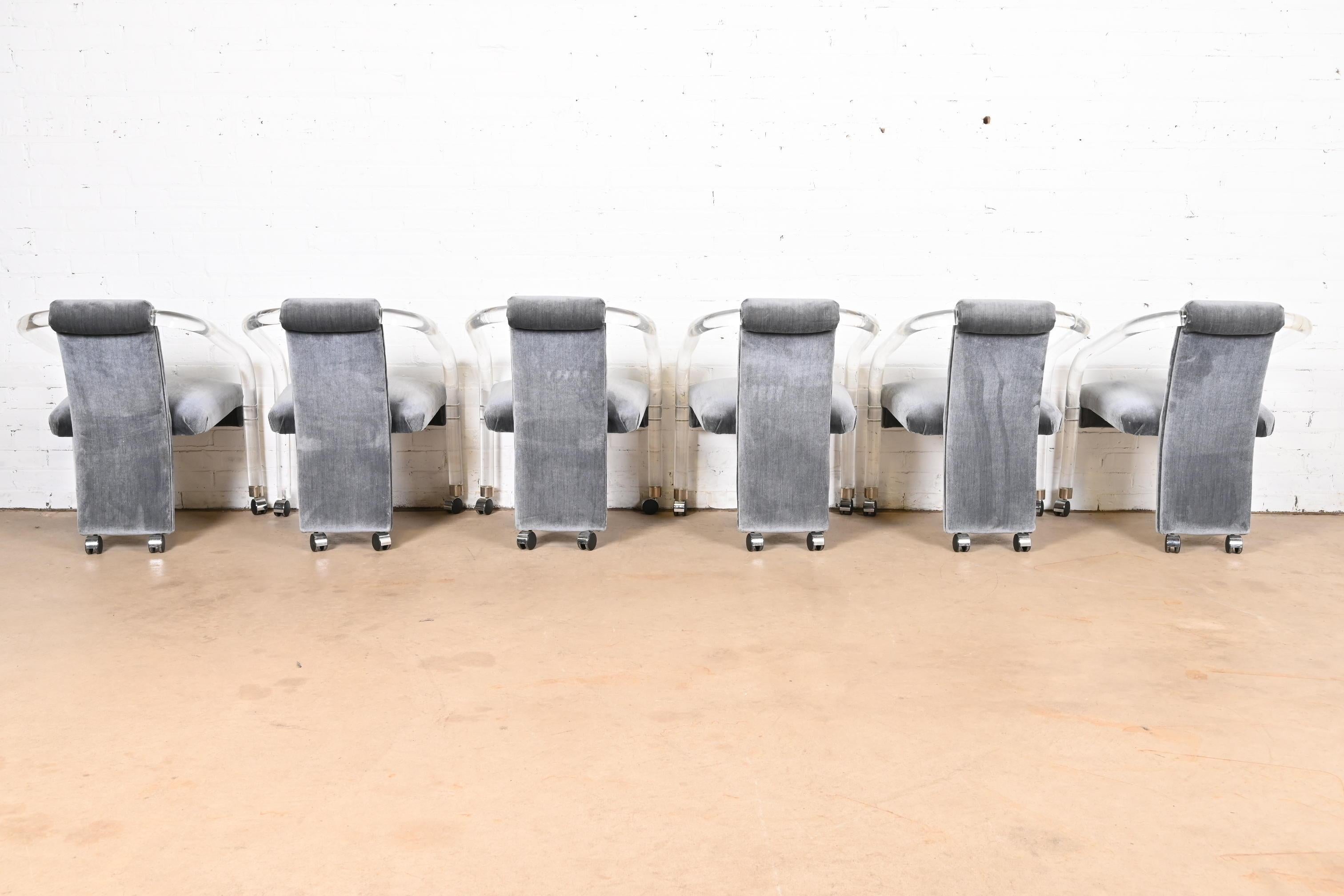 Charles Hollis Jones Style Modern Art Deco Lucite Armchairs, Set of Six 1