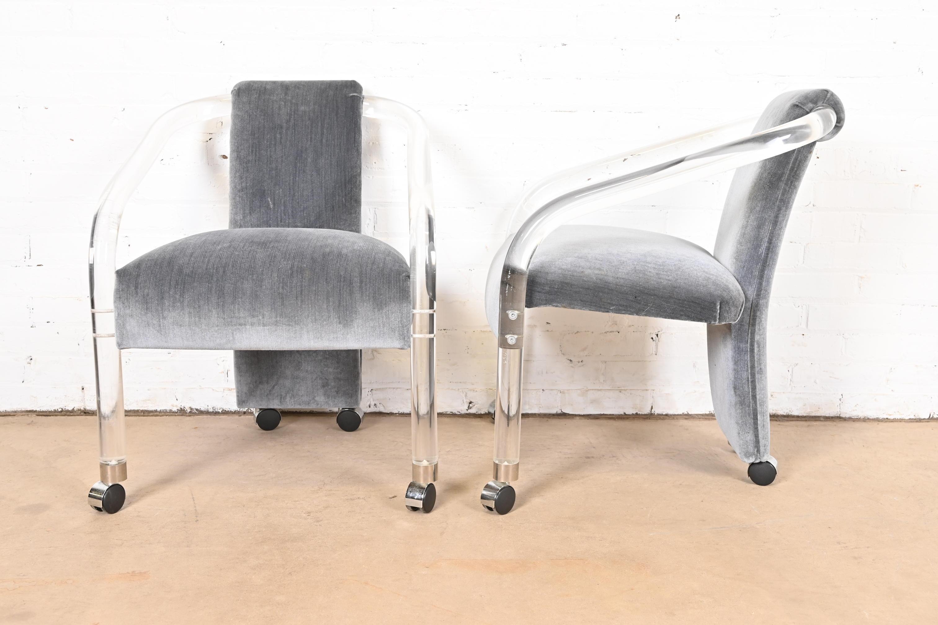 Charles Hollis Jones Style Modern Art Deco Lucite Armchairs, Set of Six 2