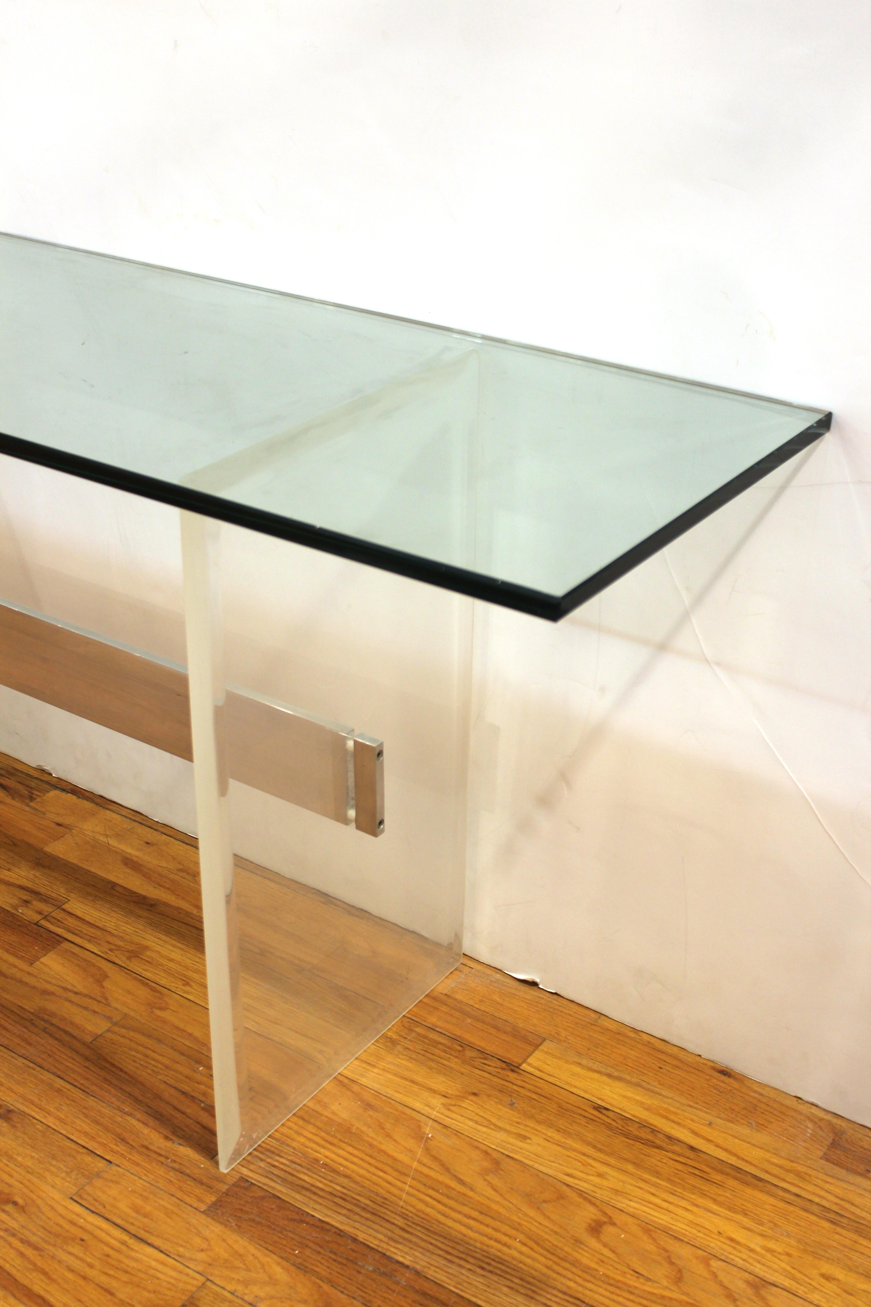 Charles Hollis-Jones Style Modern Lucite Console with Glass Top 2