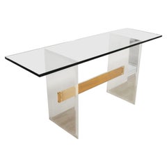 Charles Hollis-Jones Style Modern Lucite Console with Glass Top