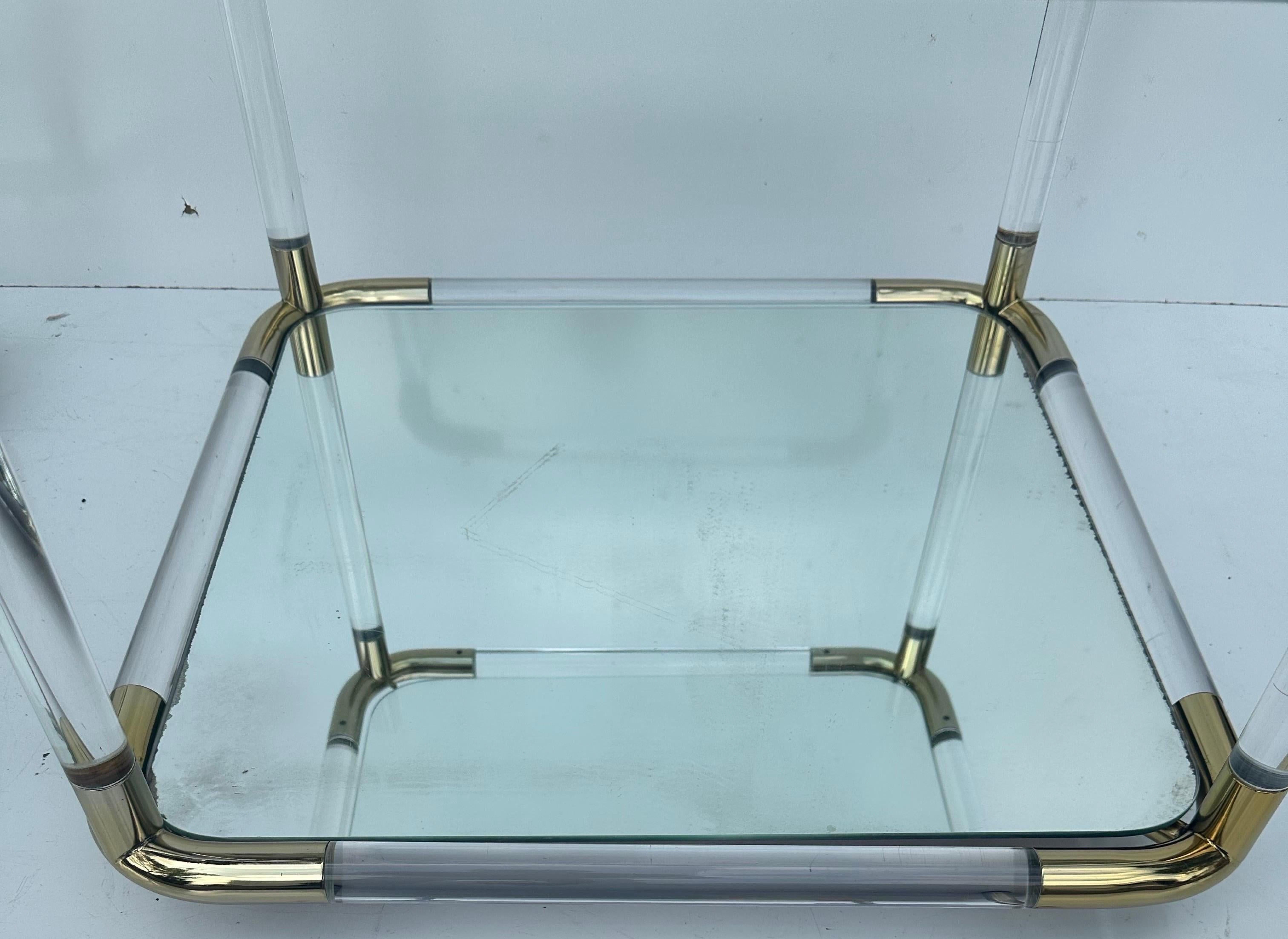 Charles Hollis Jones  Style Pair of lucite and Brass Side Tables For Sale 1