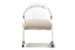 Charles Hollis Jones Style Set of Four Lucite Chairs in Ivory White Bouclé