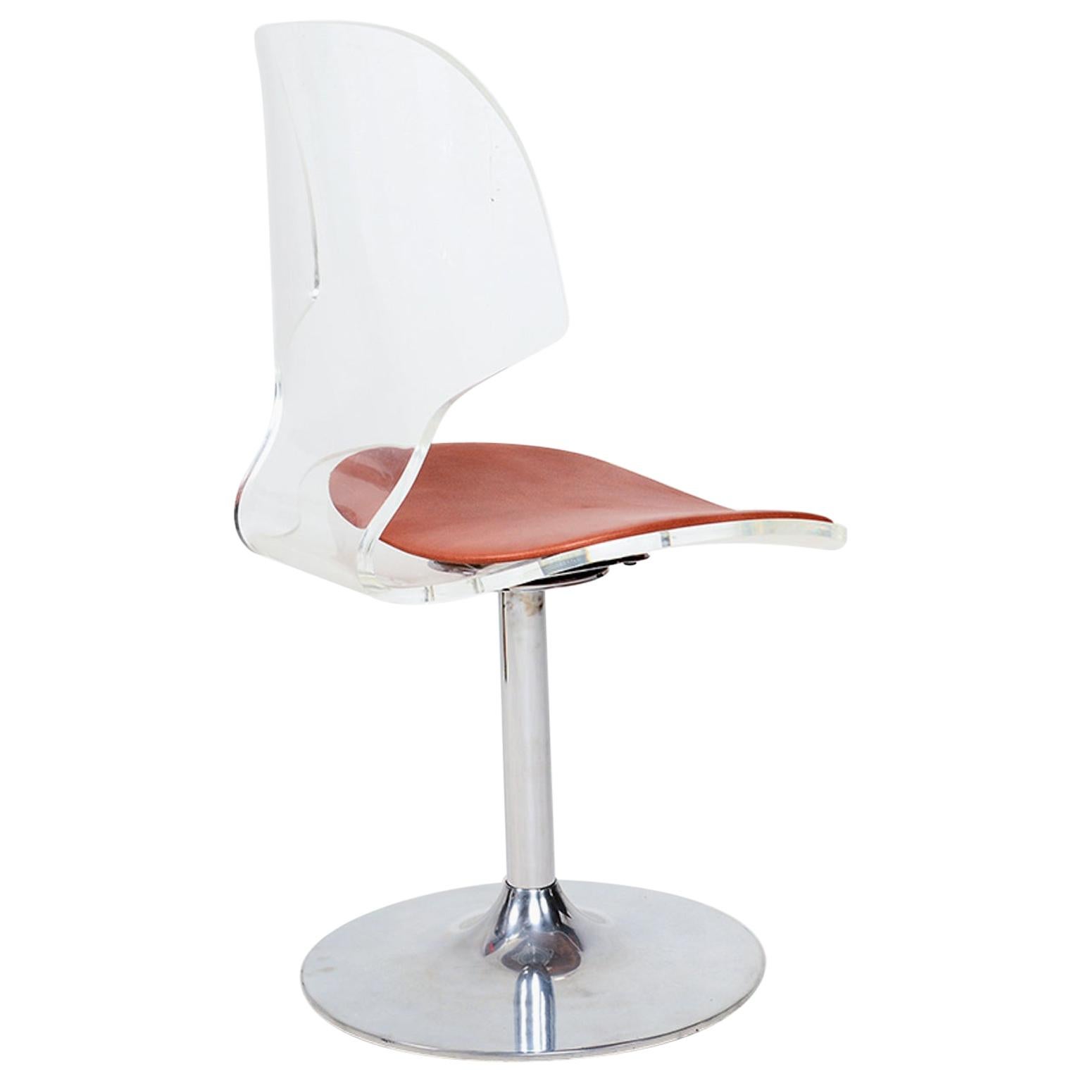 Charles Hollis Jones Style Splashy Modern Lucite Chrome Dining Chair Set of 2