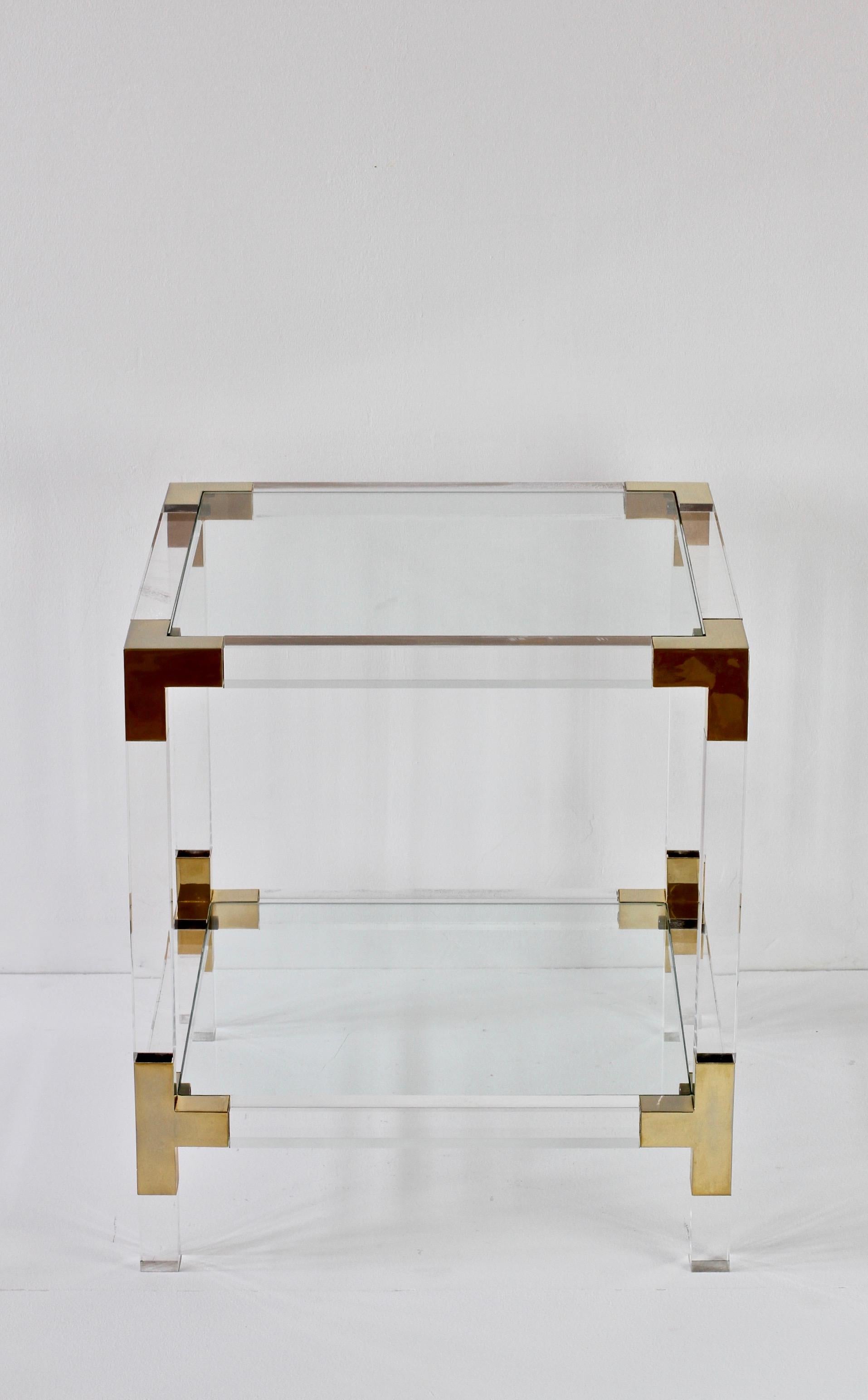 Plated Charles Hollis Jones Style Vintage Acrylic/Lucite Brass Side Table, circa 1980s