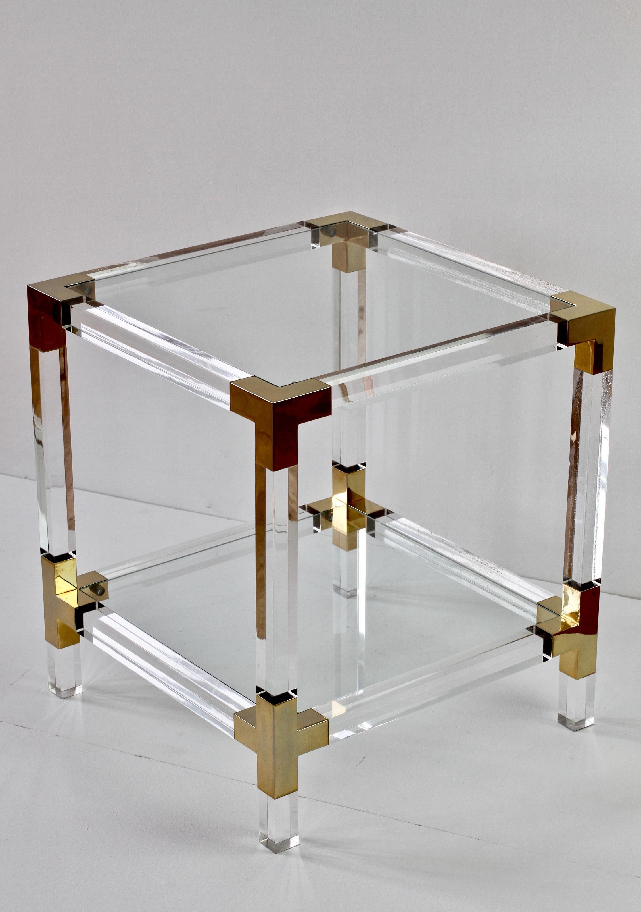 Late 20th Century Charles Hollis Jones Style Vintage Acrylic/Lucite Brass Side Table, circa 1980s