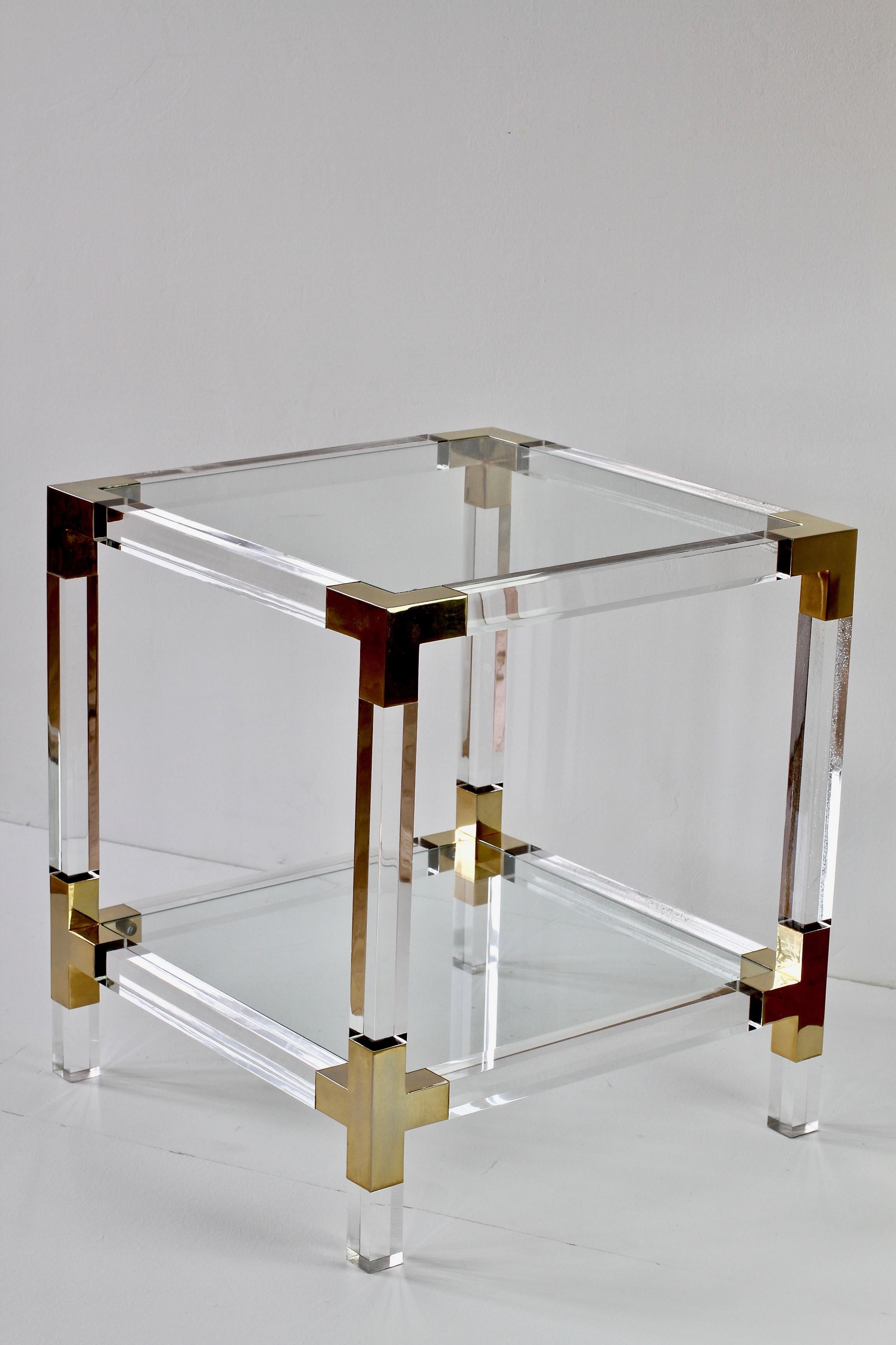 Glass Charles Hollis Jones Style Vintage Acrylic/Lucite Brass Side Table, circa 1980s