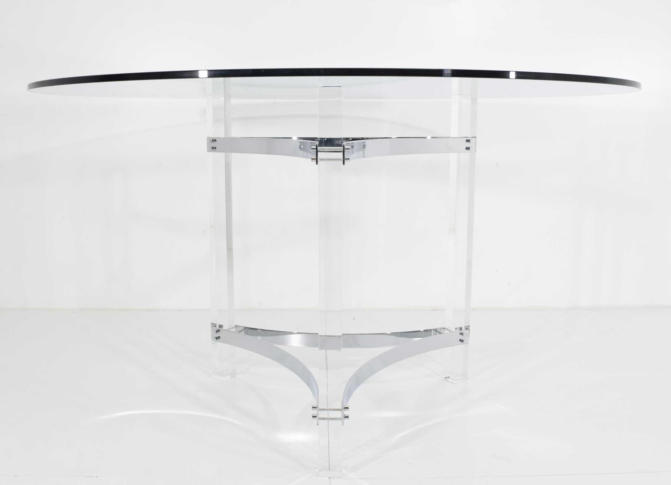 Mid-Century Modern Charles Hollis Jones Table Bases in Chrome and Lucite