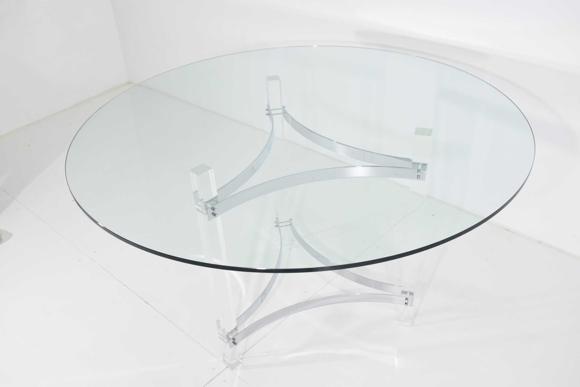 Charles Hollis Jones Table Bases in Chrome and Lucite In Good Condition In Dallas, TX
