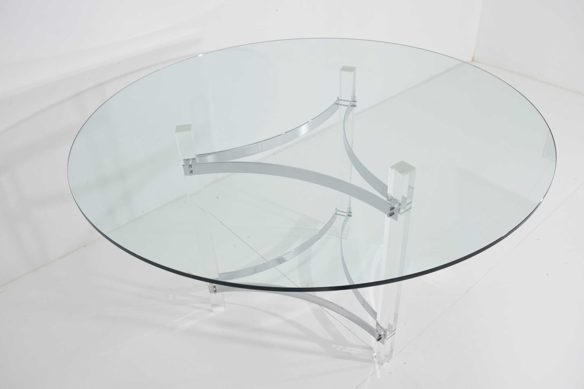 20th Century Charles Hollis Jones Table Bases in Chrome and Lucite