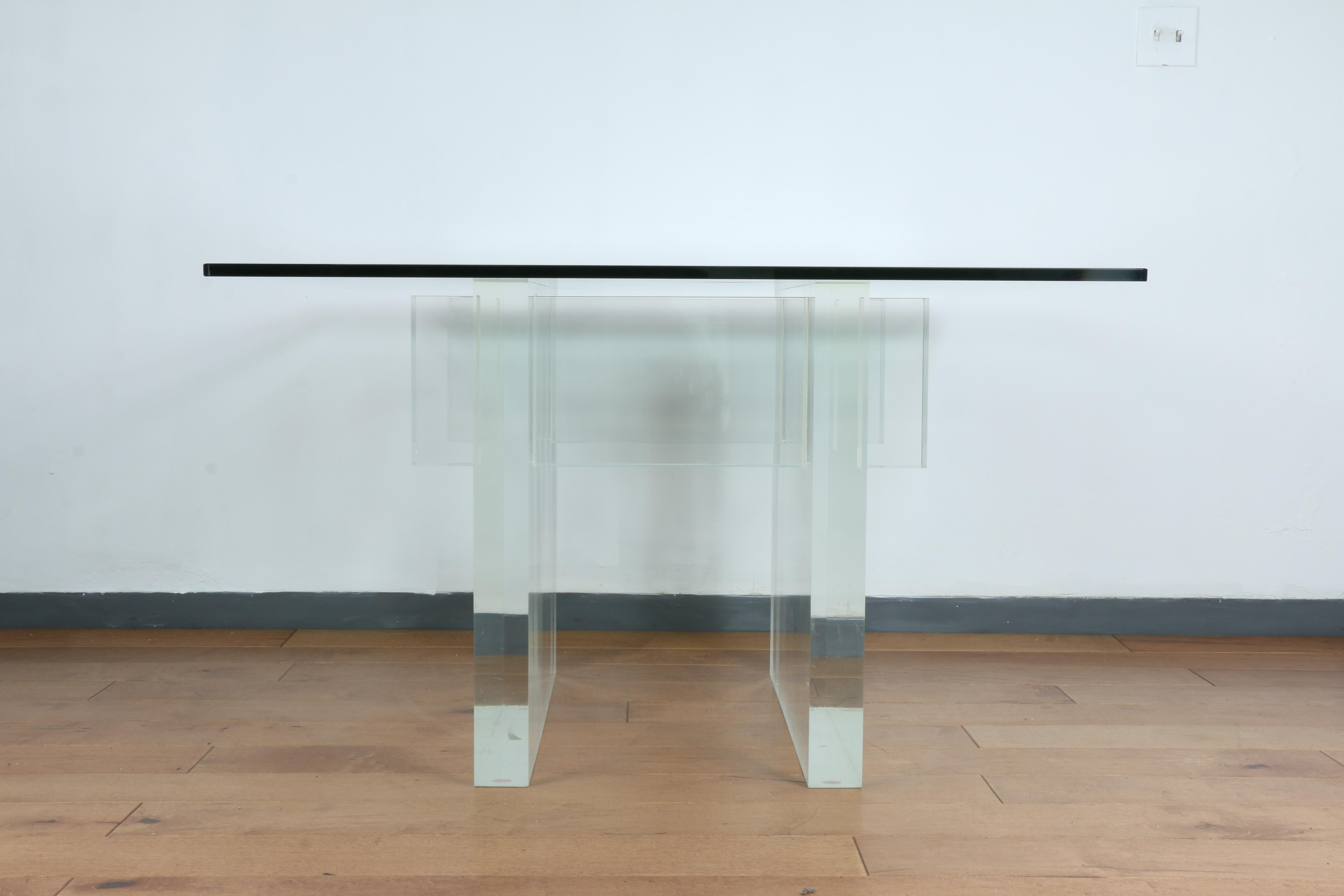 American Charles Hollis Jones Thick Lucite and Glass Center Table For Sale