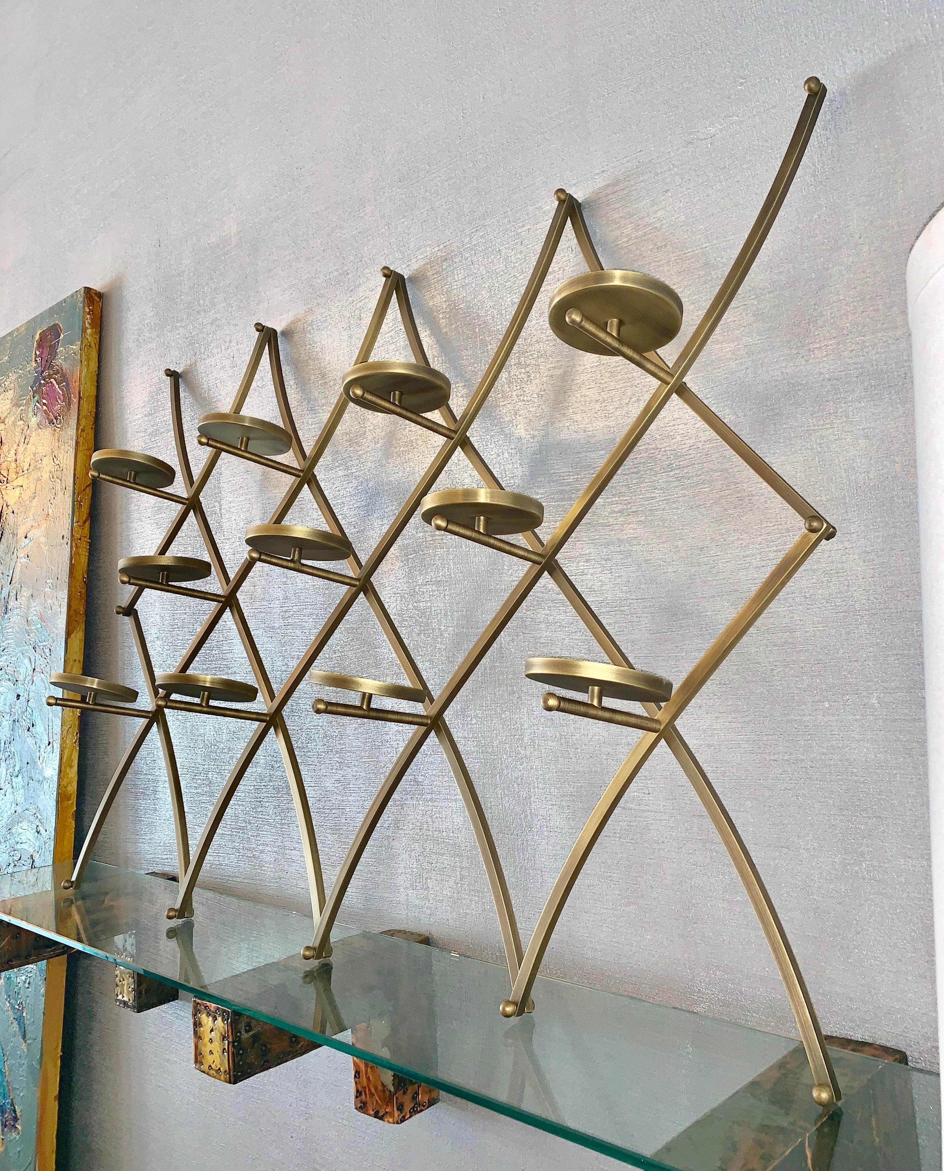 Mid-Century Modern Charles Hollis Jones Treillage Wall Candle/Plant Holder Made in Solid Brass For Sale