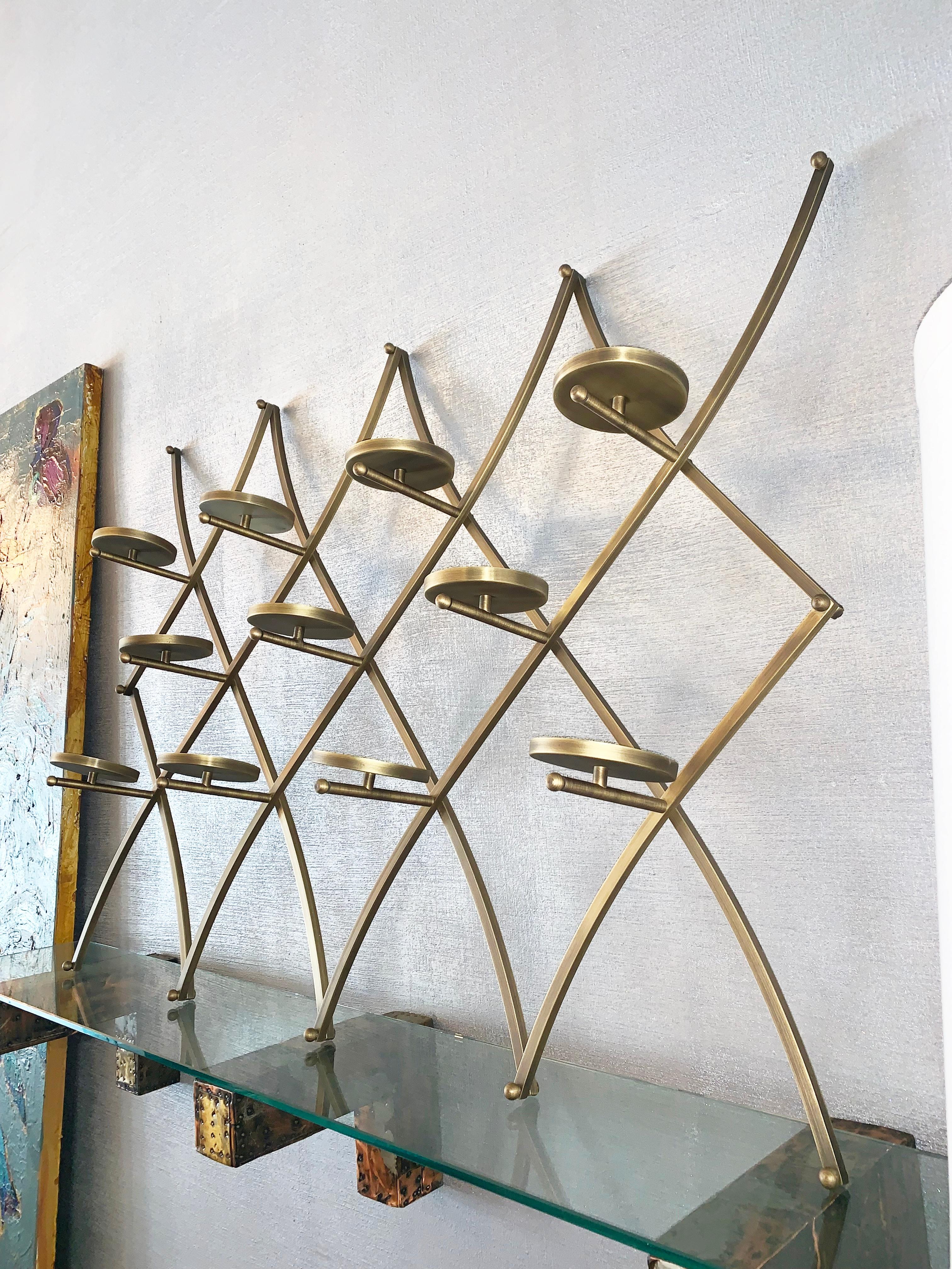 Charles Hollis Jones Treillage Wall Candle/Plant Holder Made in Solid Brass In Good Condition For Sale In Los Angeles, CA