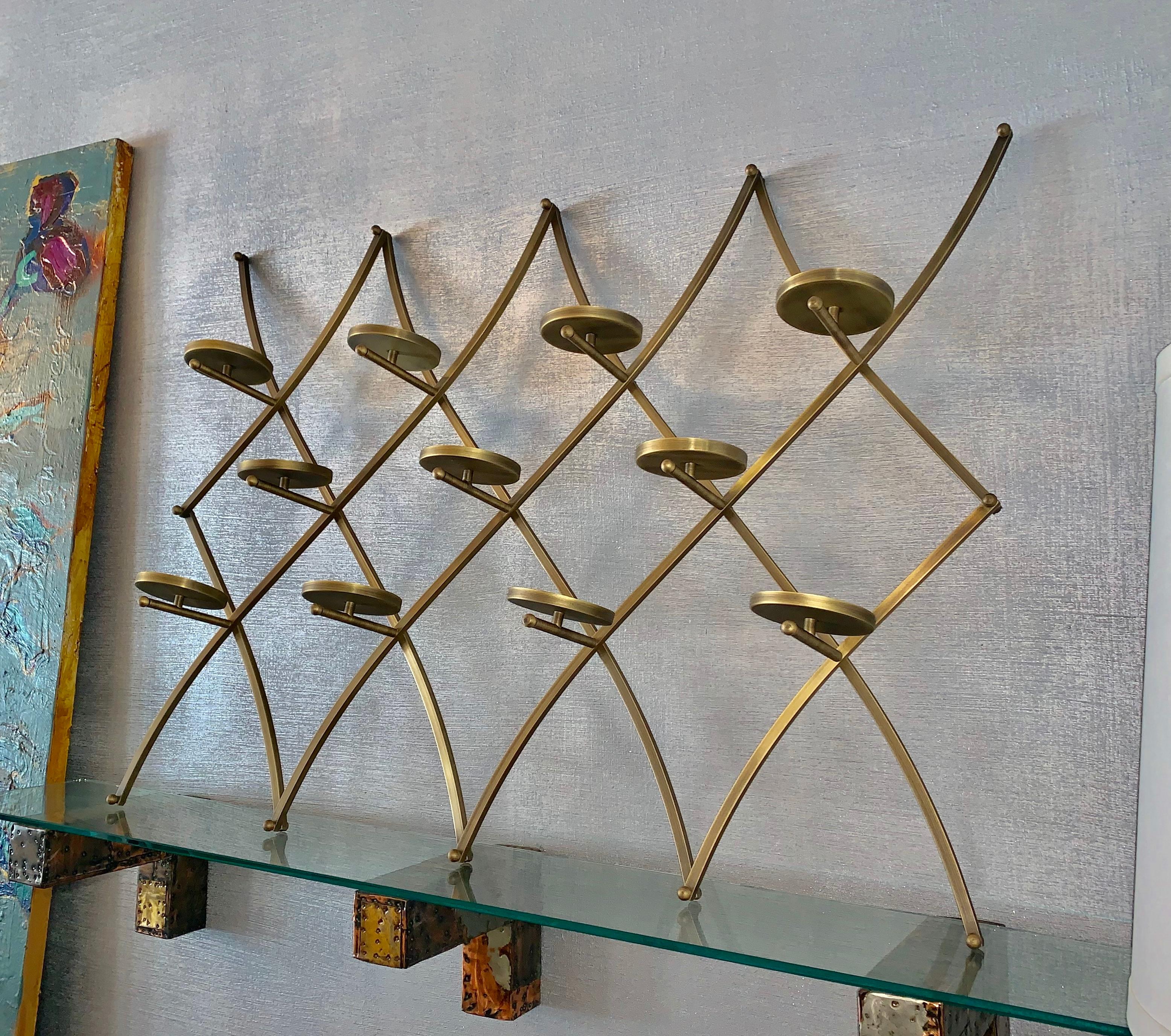 20th Century Charles Hollis Jones Treillage Wall Candle/Plant Holder Made in Solid Brass For Sale