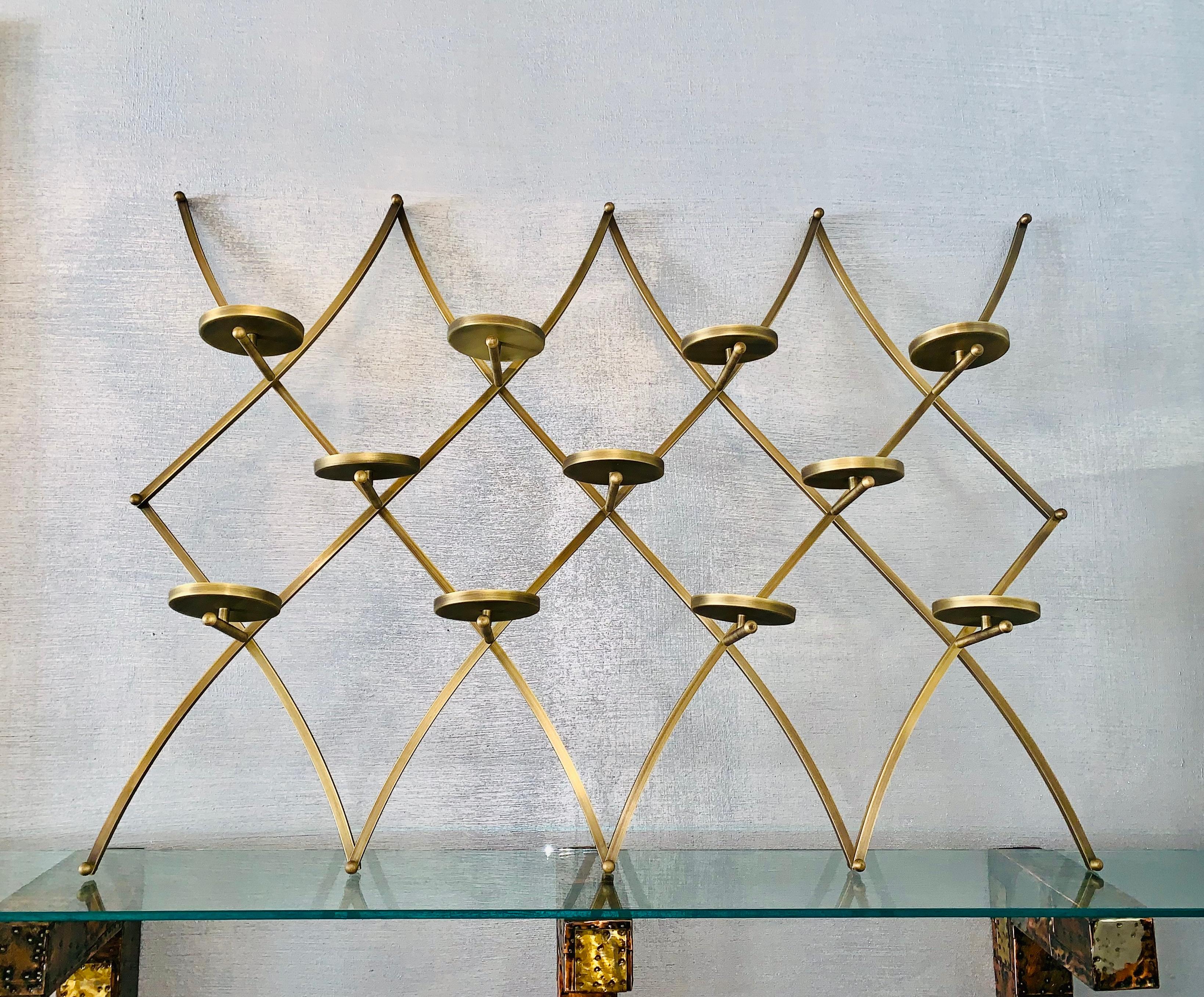 Charles Hollis Jones Treillage Wall Candle/Plant Holder Made in Solid Brass For Sale 1