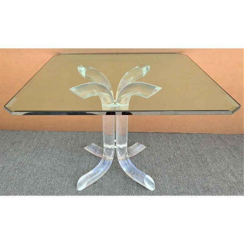 Charles Hollis Jones Tusk Lucite & Glass 4 Prong Dining Gaming Table In Good Condition For Sale In Lake Worth, FL