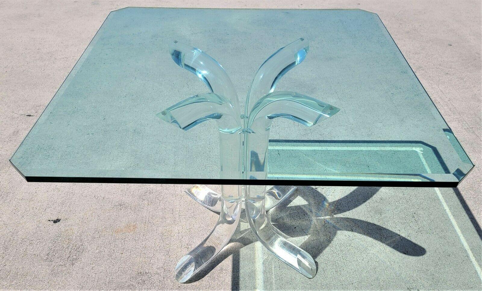 Late 20th Century Charles Hollis Jones Tusk Lucite & Glass 4 Prong Dining Gaming Table For Sale