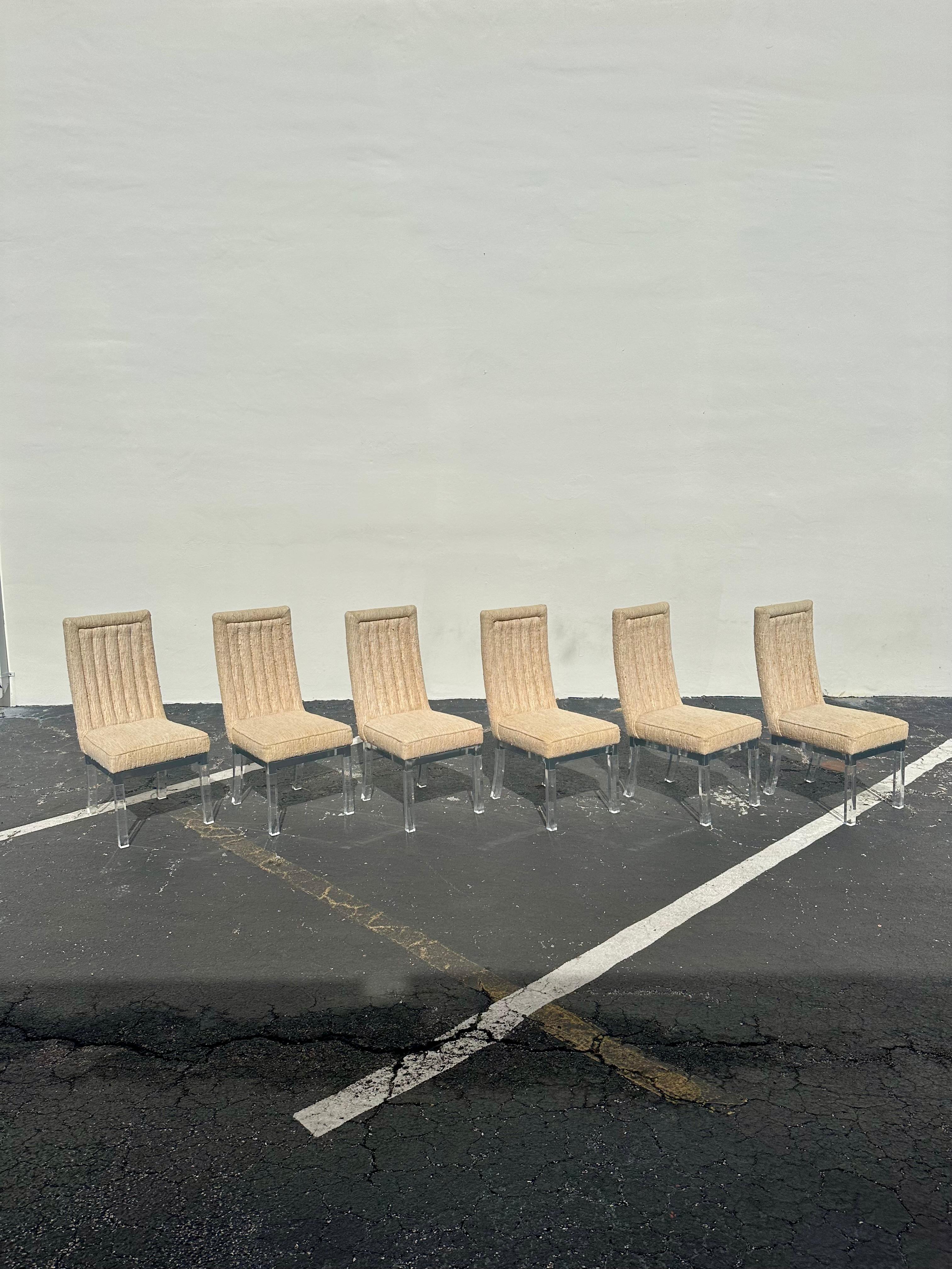Charles Hollis Jones Tweed Lucite Sedie Tavolo da pranzo architettonico, Set di 7 in vendita 6