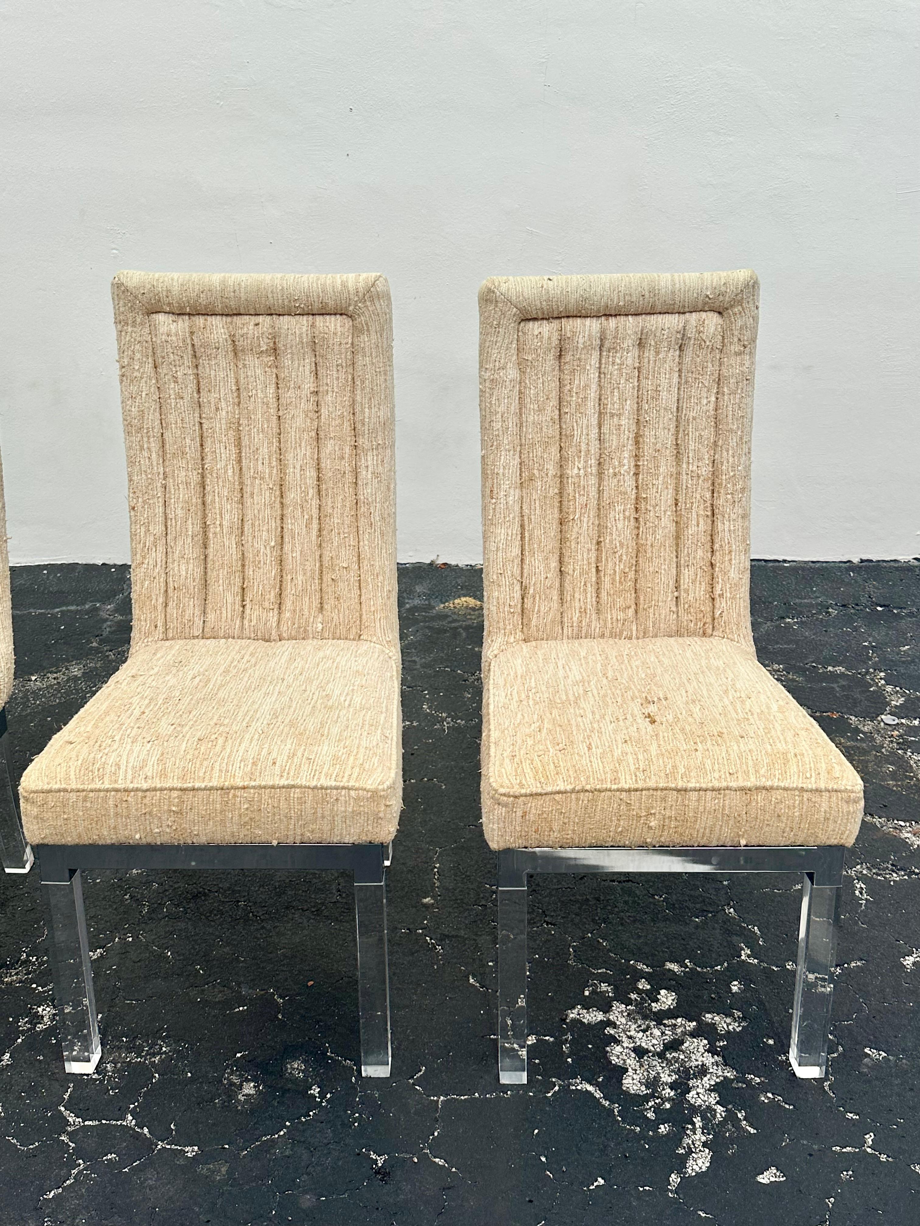Charles Hollis Jones Tweed Lucite Sedie Tavolo da pranzo architettonico, Set di 7 in vendita 8