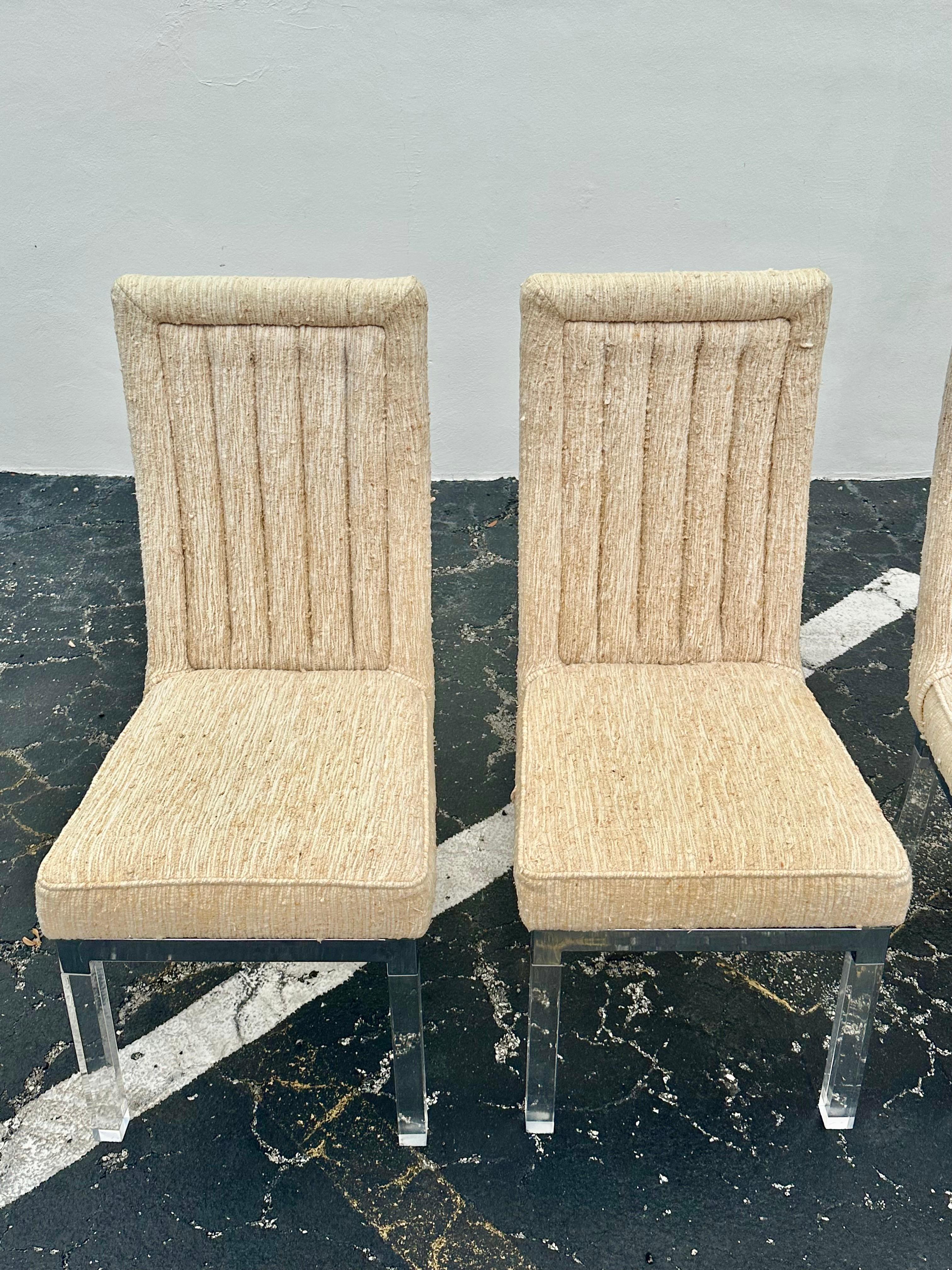 Charles Hollis Jones Tweed Lucite Sedie Tavolo da pranzo architettonico, Set di 7 in vendita 9