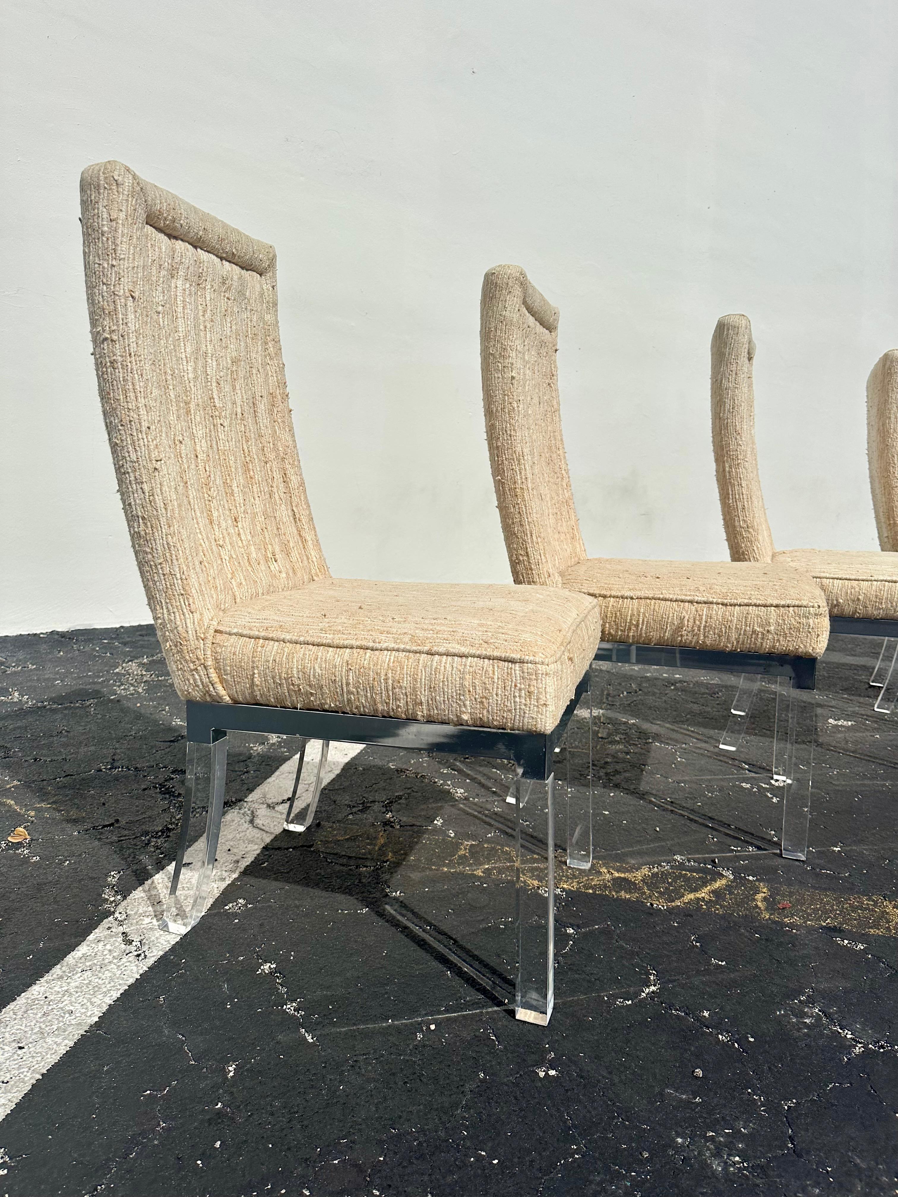 Charles Hollis Jones Tweed Lucite Sedie Tavolo da pranzo architettonico, Set di 7 in vendita 10