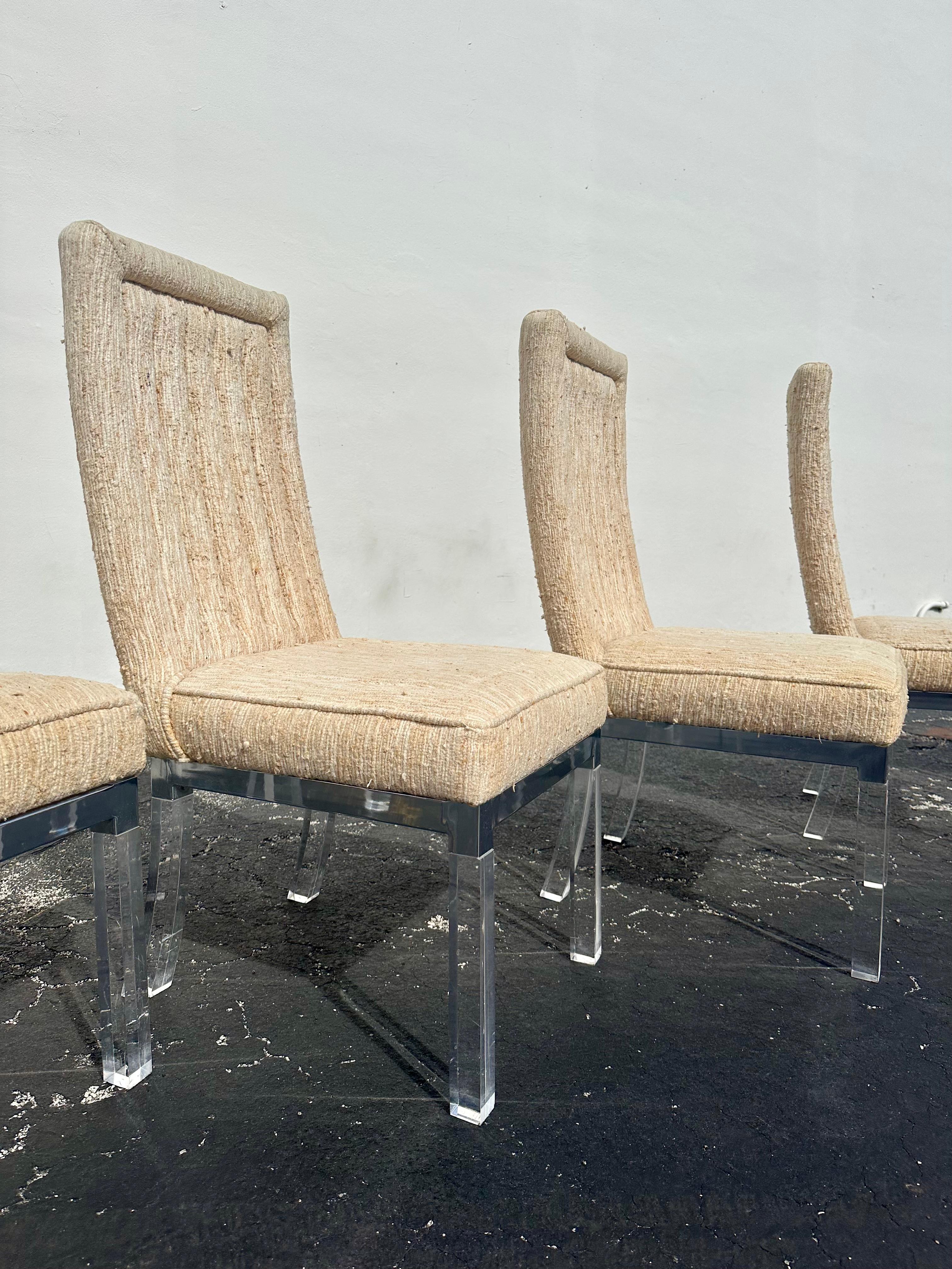 Charles Hollis Jones Tweed Lucite Sedie Tavolo da pranzo architettonico, Set di 7 in vendita 11