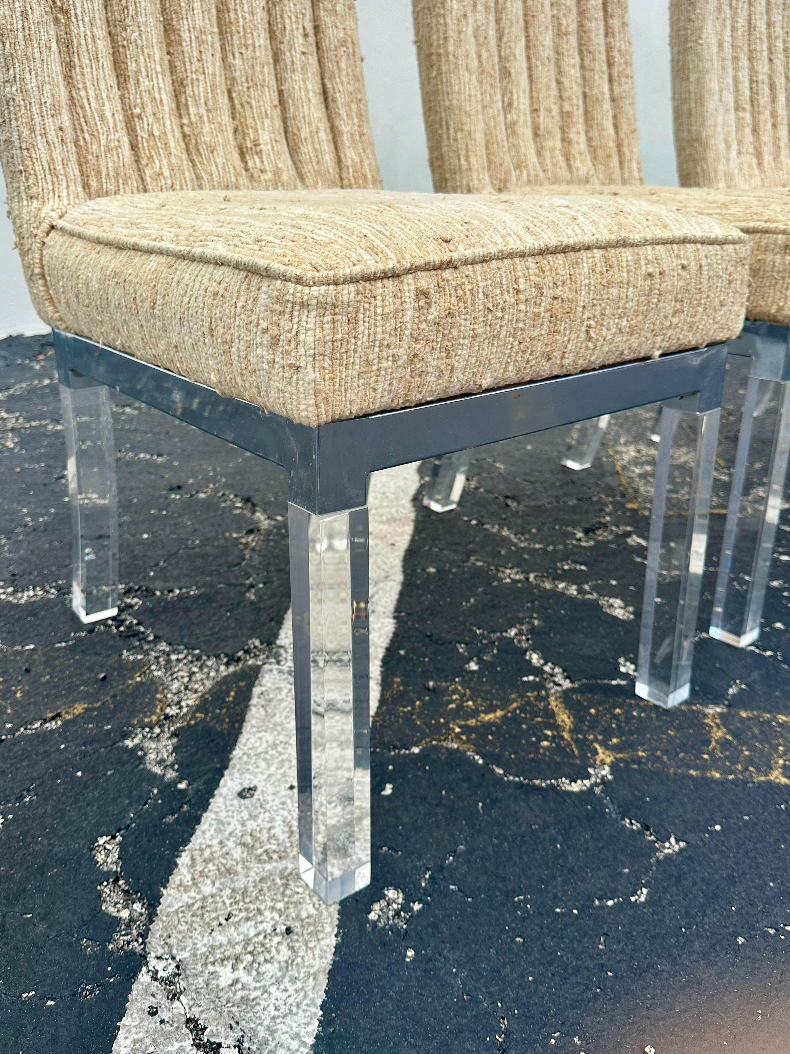 Charles Hollis Jones Tweed Lucite Sedie Tavolo da pranzo architettonico, Set di 7 in vendita 12