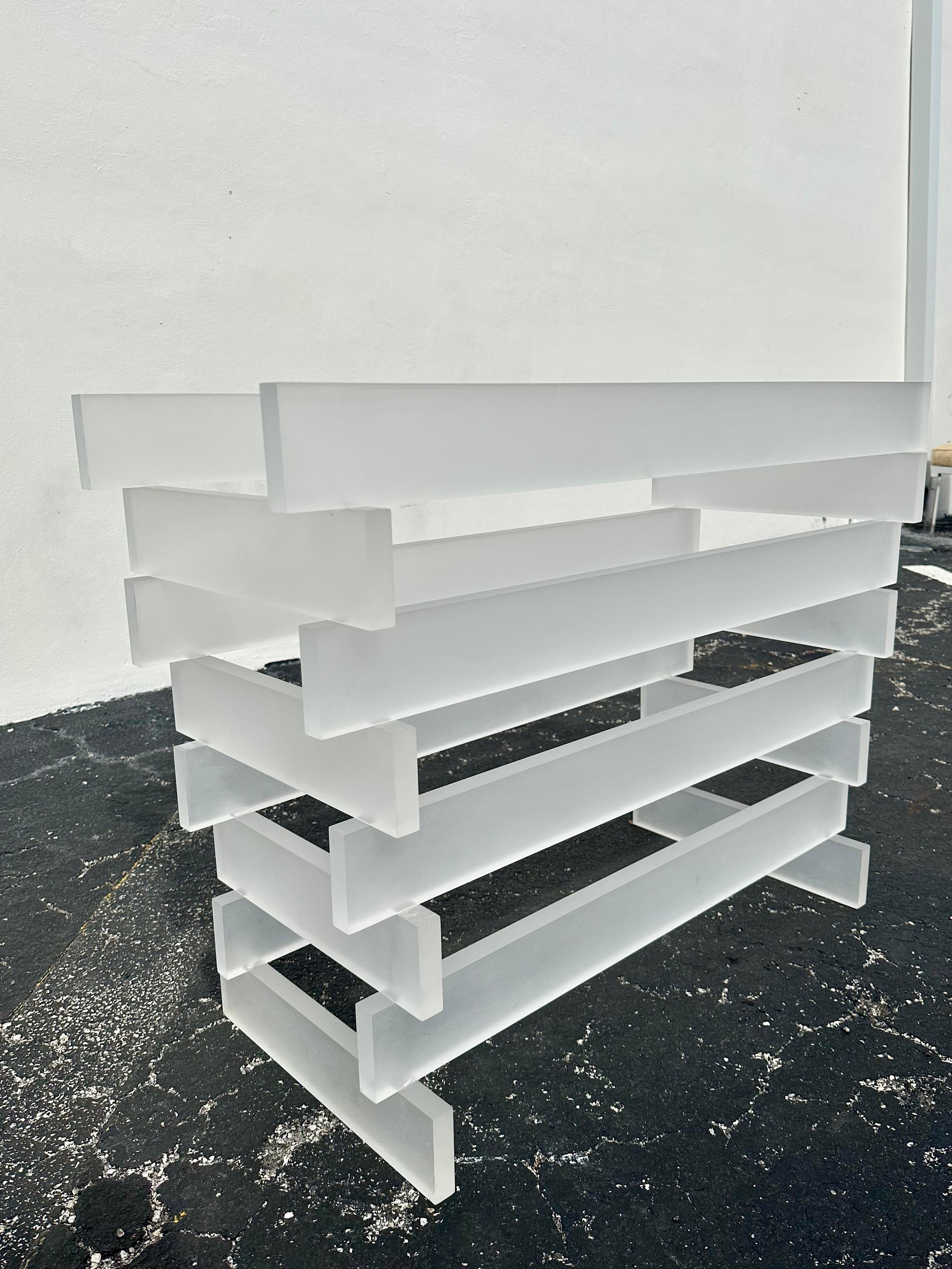 Charles Hollis Jones Tweed Lucite Sedie Tavolo da pranzo architettonico, Set di 7 in vendita 1