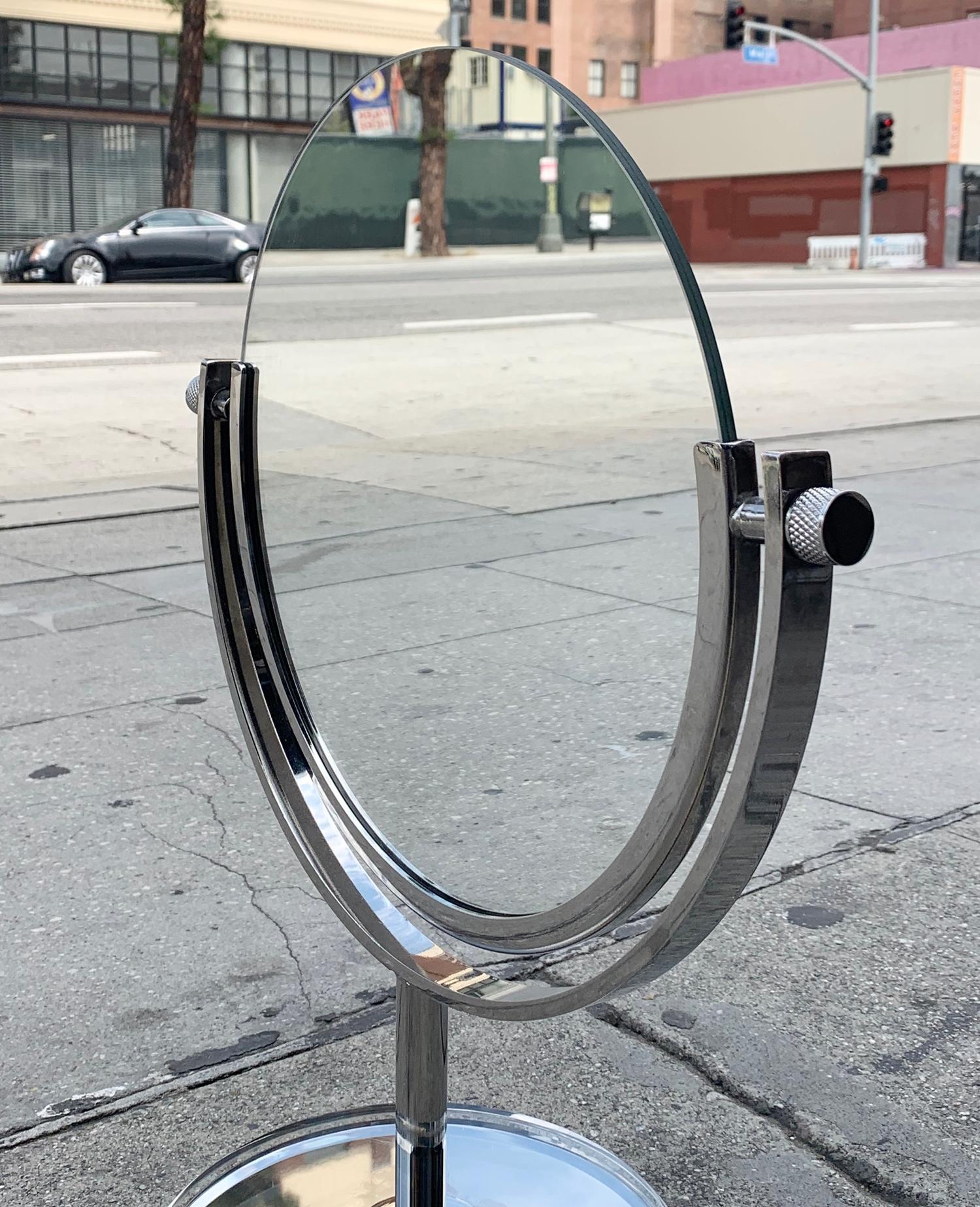 20th Century Charles Hollis Jones Two-Sided Vanity Mirror in Polished Nickel and Lucite