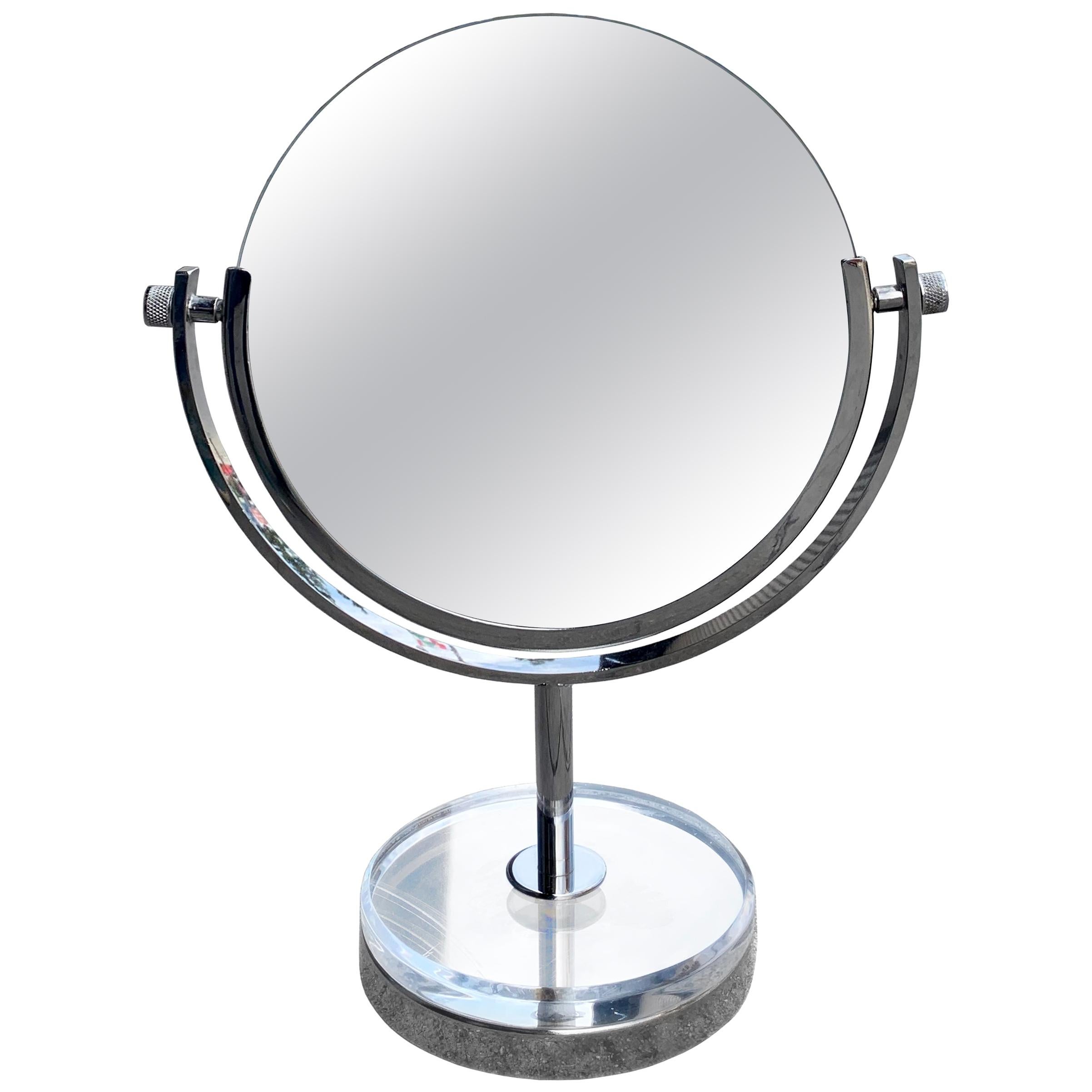 Charles Hollis Jones Two-Sided Vanity Mirror in Polished Nickel and Lucite
