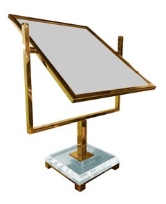 Miroir de coiffeuse Charles Hollis Jones en laiton poli et Lucite