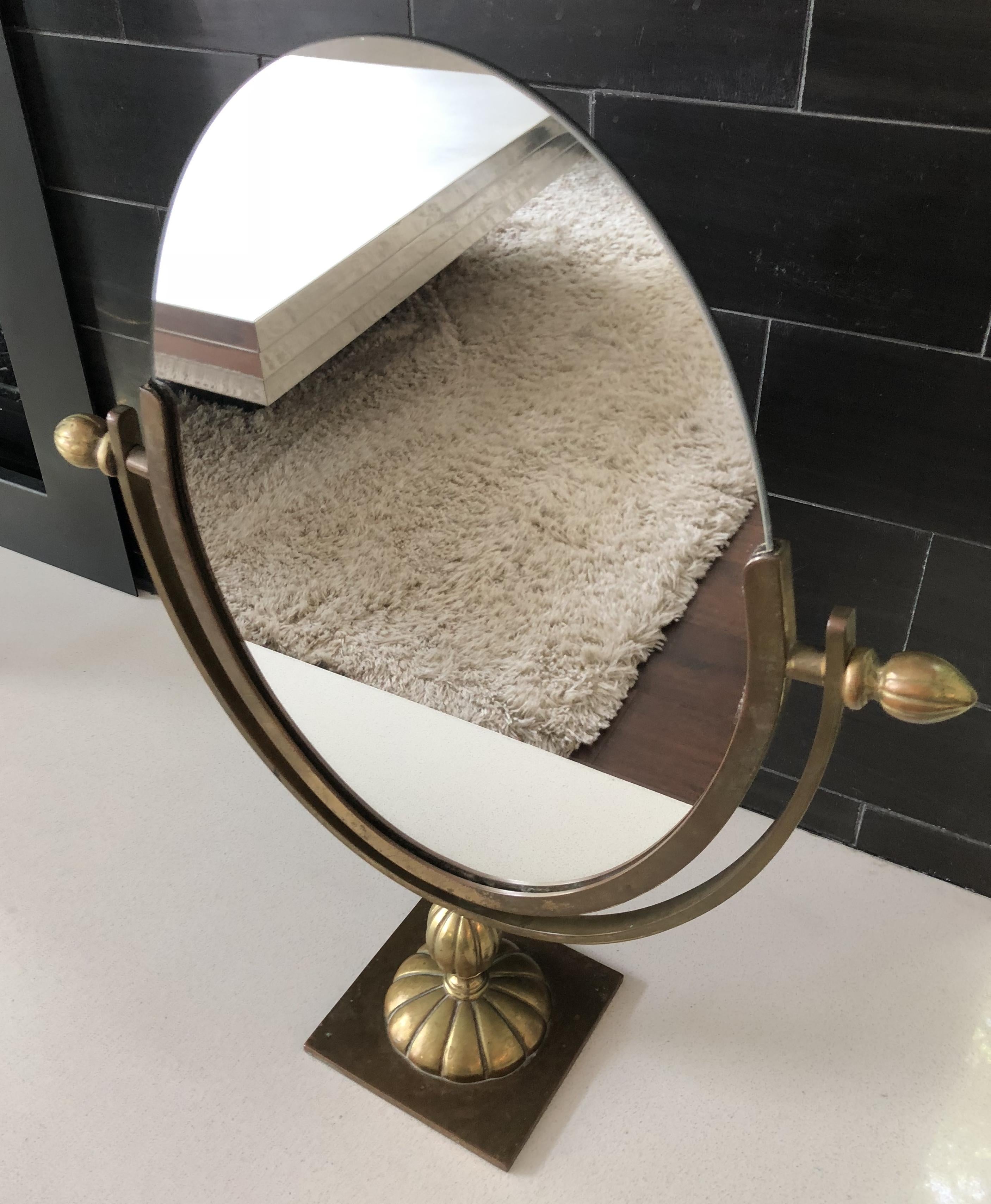 antique brass table mirror