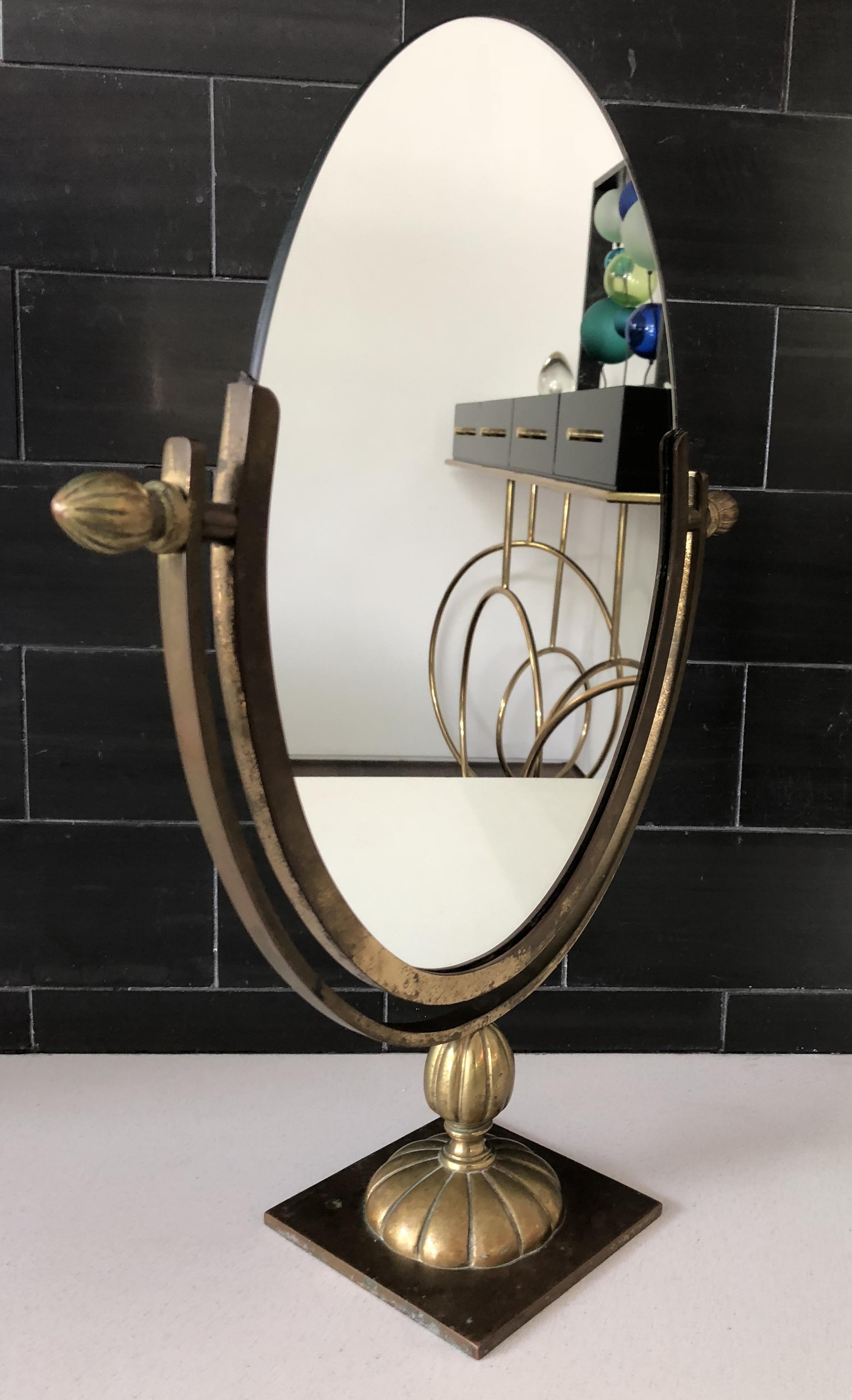 Mid-20th Century Charles Hollis Jones Vanity or Table Mirror in Antique Brass
