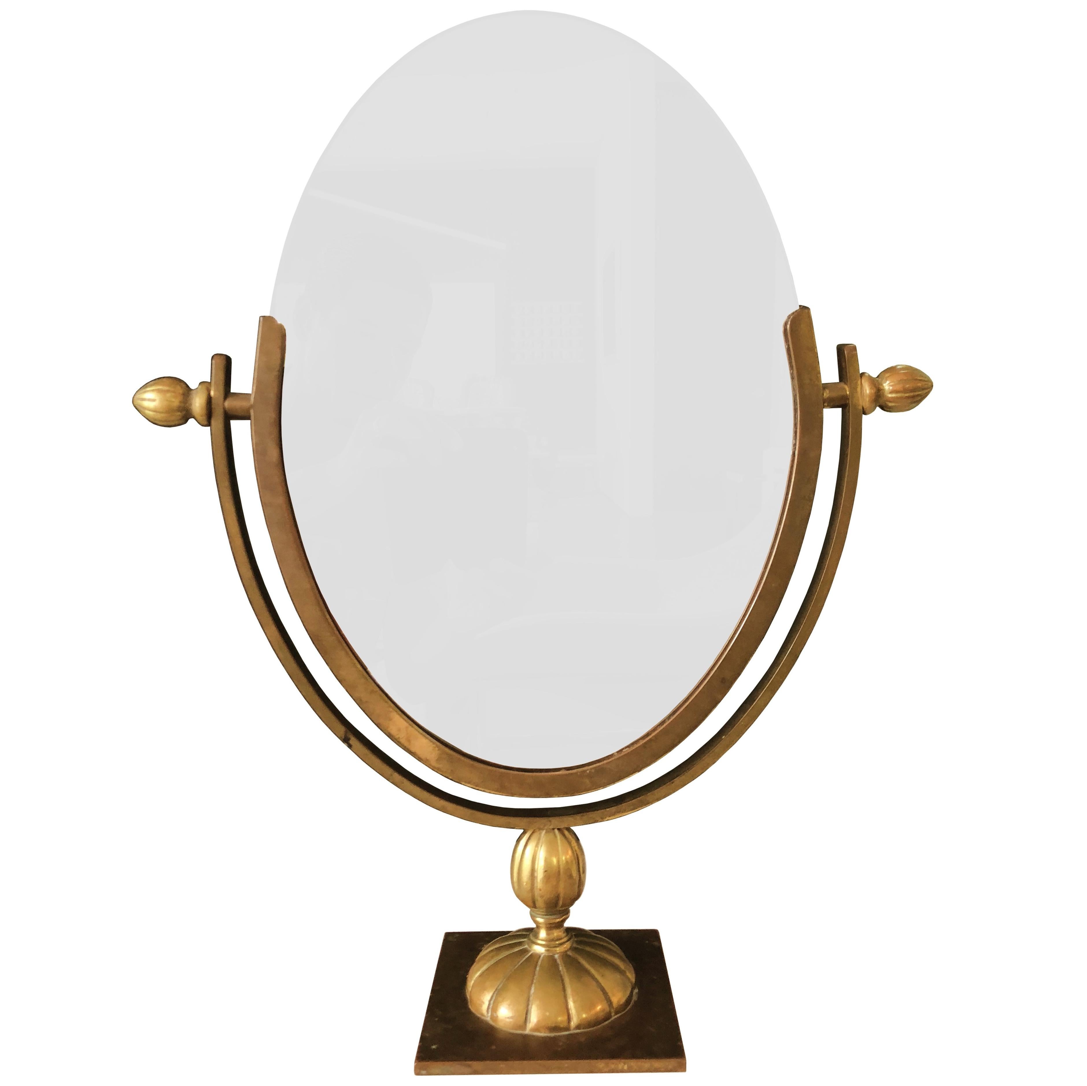 Charles Hollis Jones Vanity or Table Mirror in Antique Brass