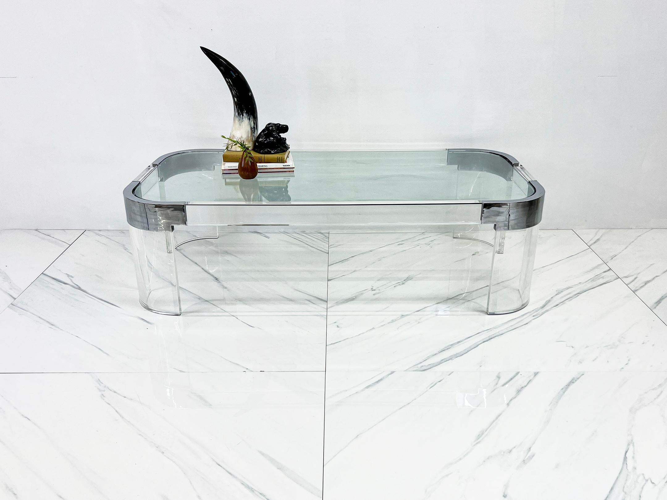 Mid-Century Modern Charles Hollis Jones Waterfall Coffee Table in Acrylic, Chrome, 1960s