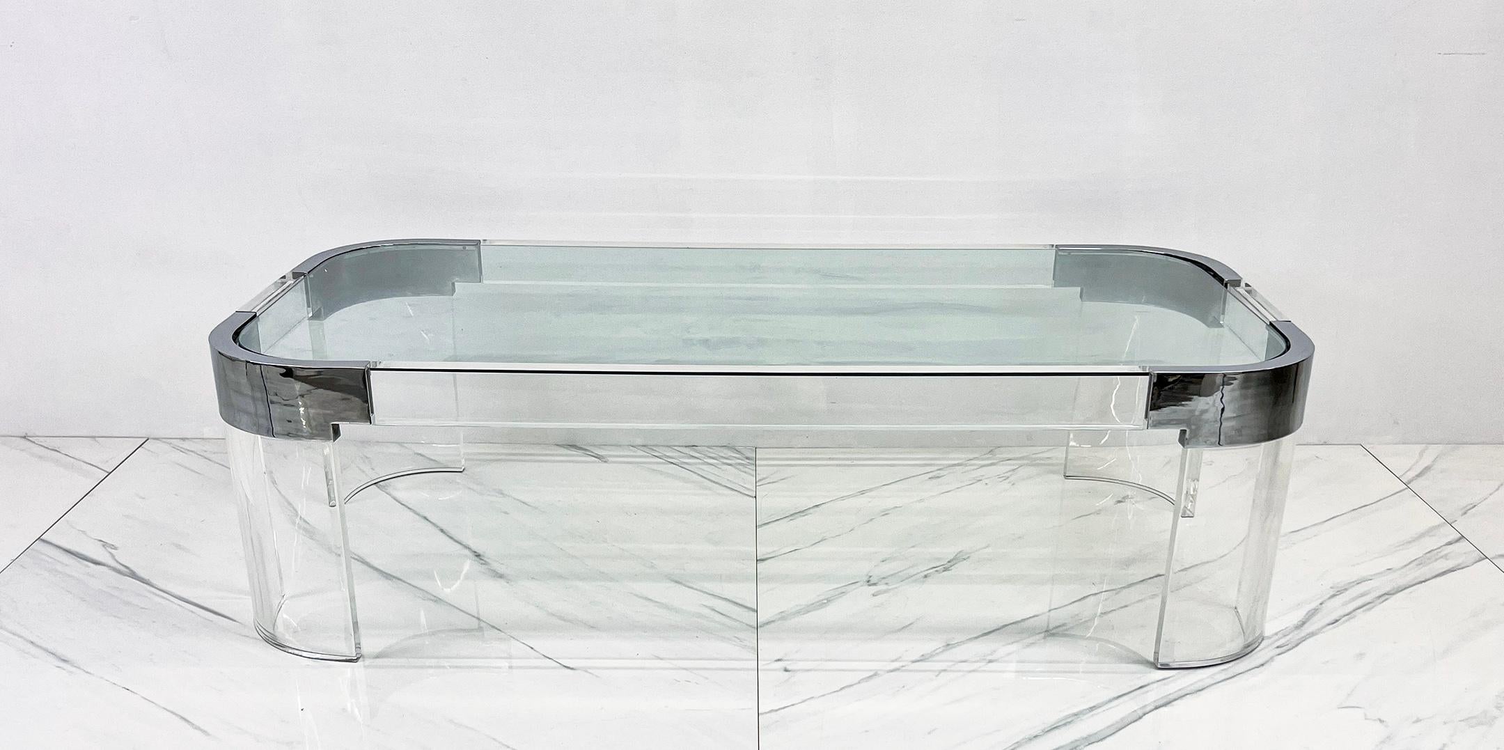 Charles Hollis Jones Waterfall Coffee Table in Acrylic, Chrome, 1960s In Good Condition In Culver City, CA