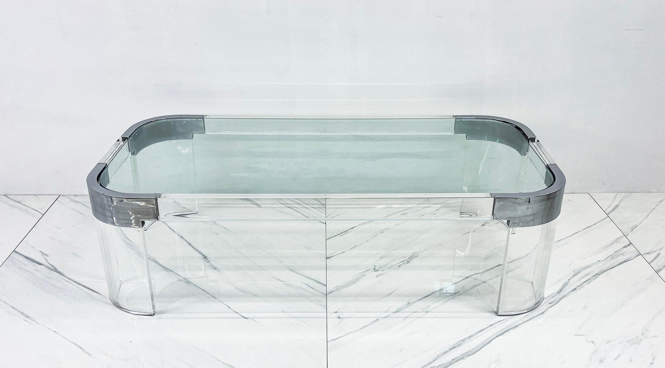 Mid-20th Century Charles Hollis Jones Waterfall Coffee Table in Acrylic, Chrome, 1960s