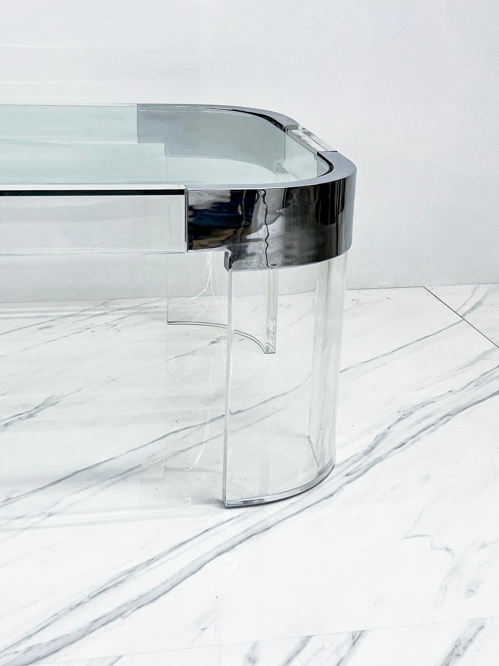 Charles Hollis Jones Waterfall Coffee Table in Acrylic, Chrome, 1960s 1