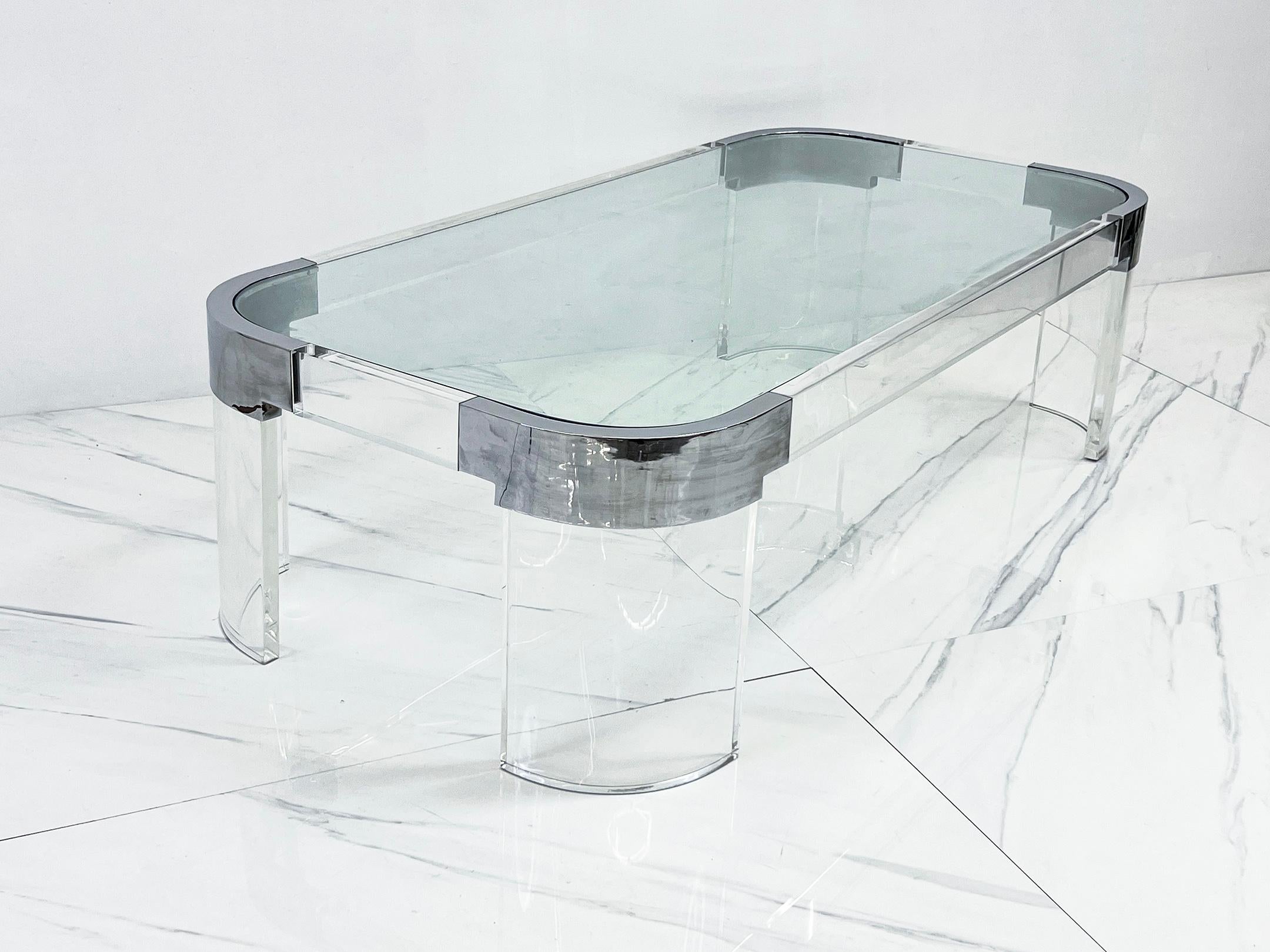 Charles Hollis Jones Waterfall Coffee Table in Acrylic, Chrome, 1960s 3