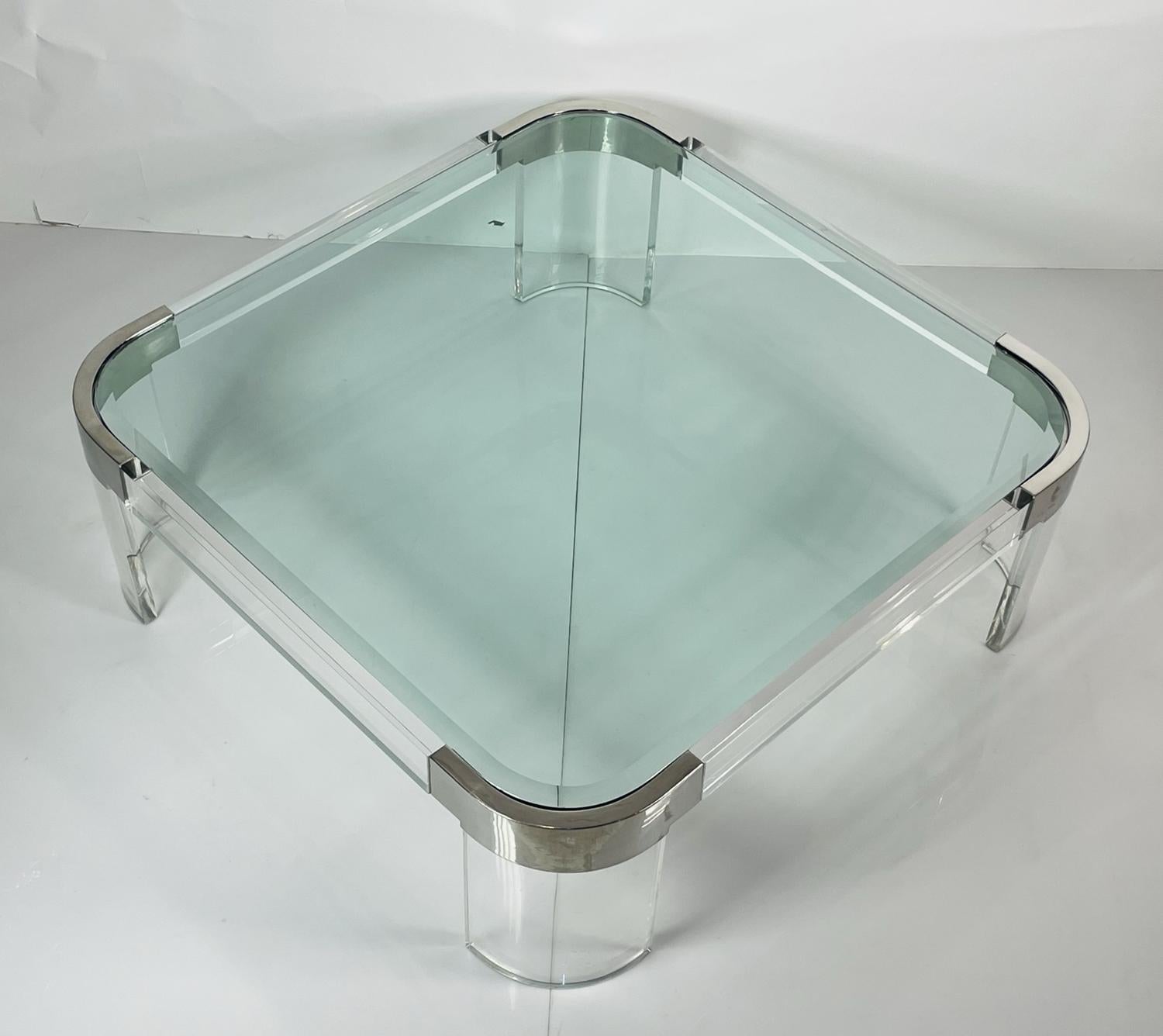 Charles Hollis Jones Waterfall Coffee Table in Lucite, Glass & Polished Nickel For Sale 10