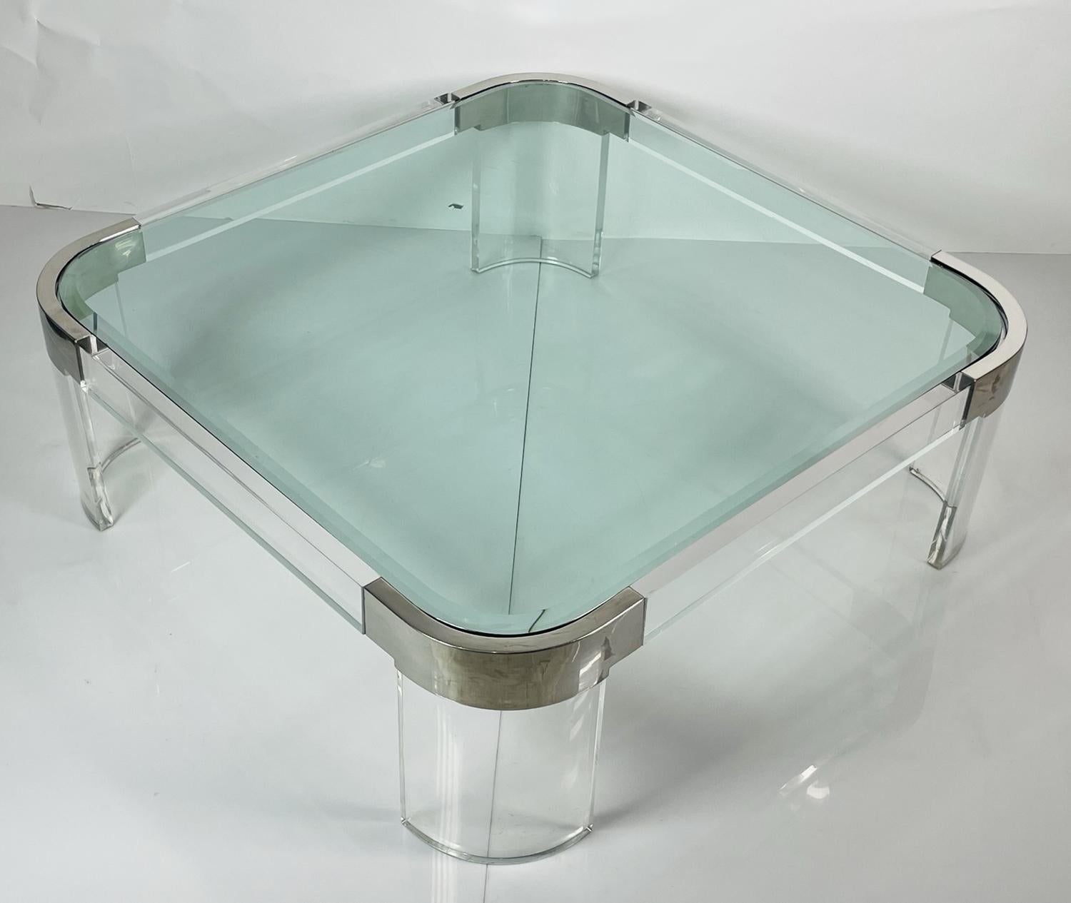 Charles Hollis Jones Waterfall Coffee Table in Lucite, Glass & Polished Nickel For Sale 11